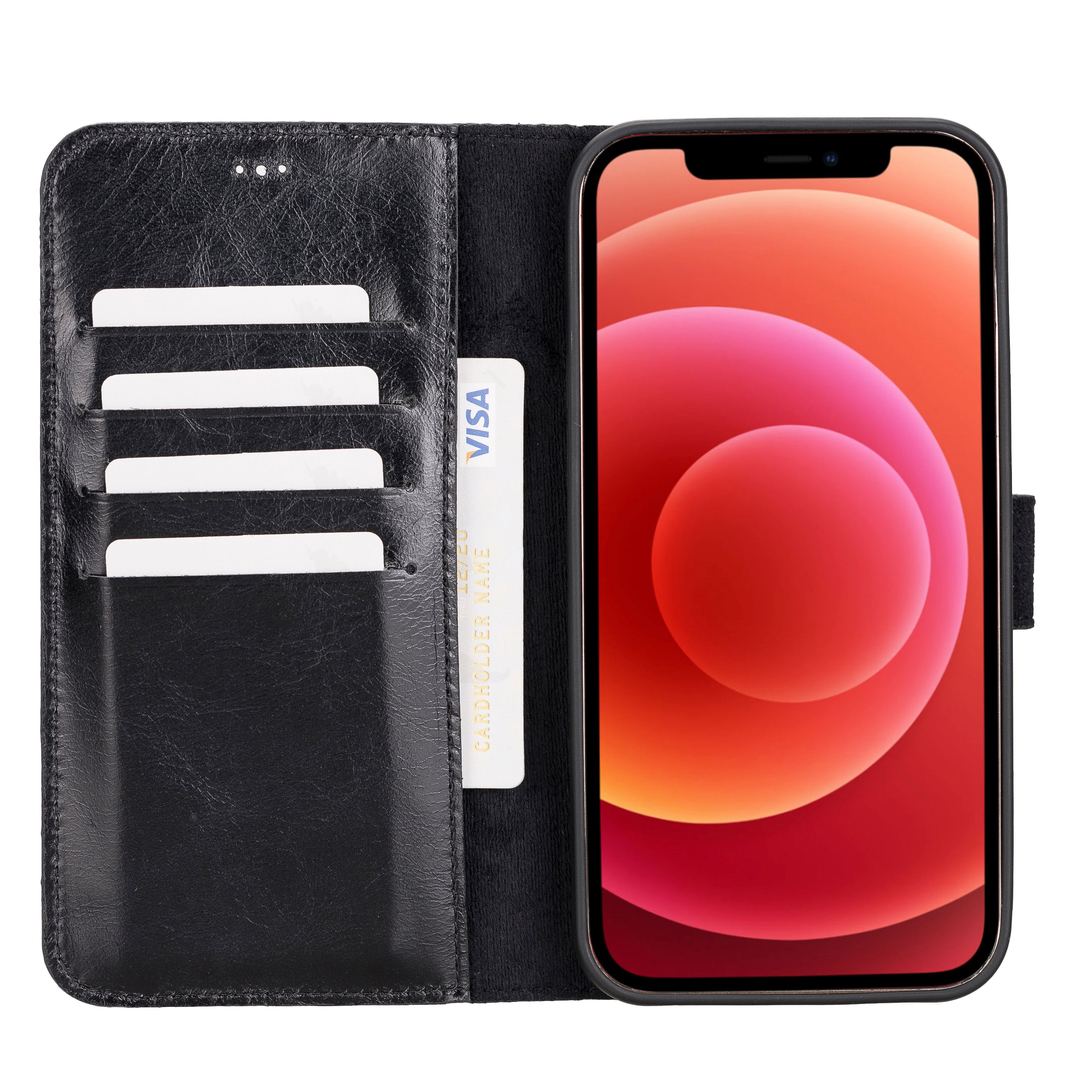 Magic Magnetic Detachable Leather Wallet Case for iPhone 12 Pro Max (6.7") - BLACK - saracleather