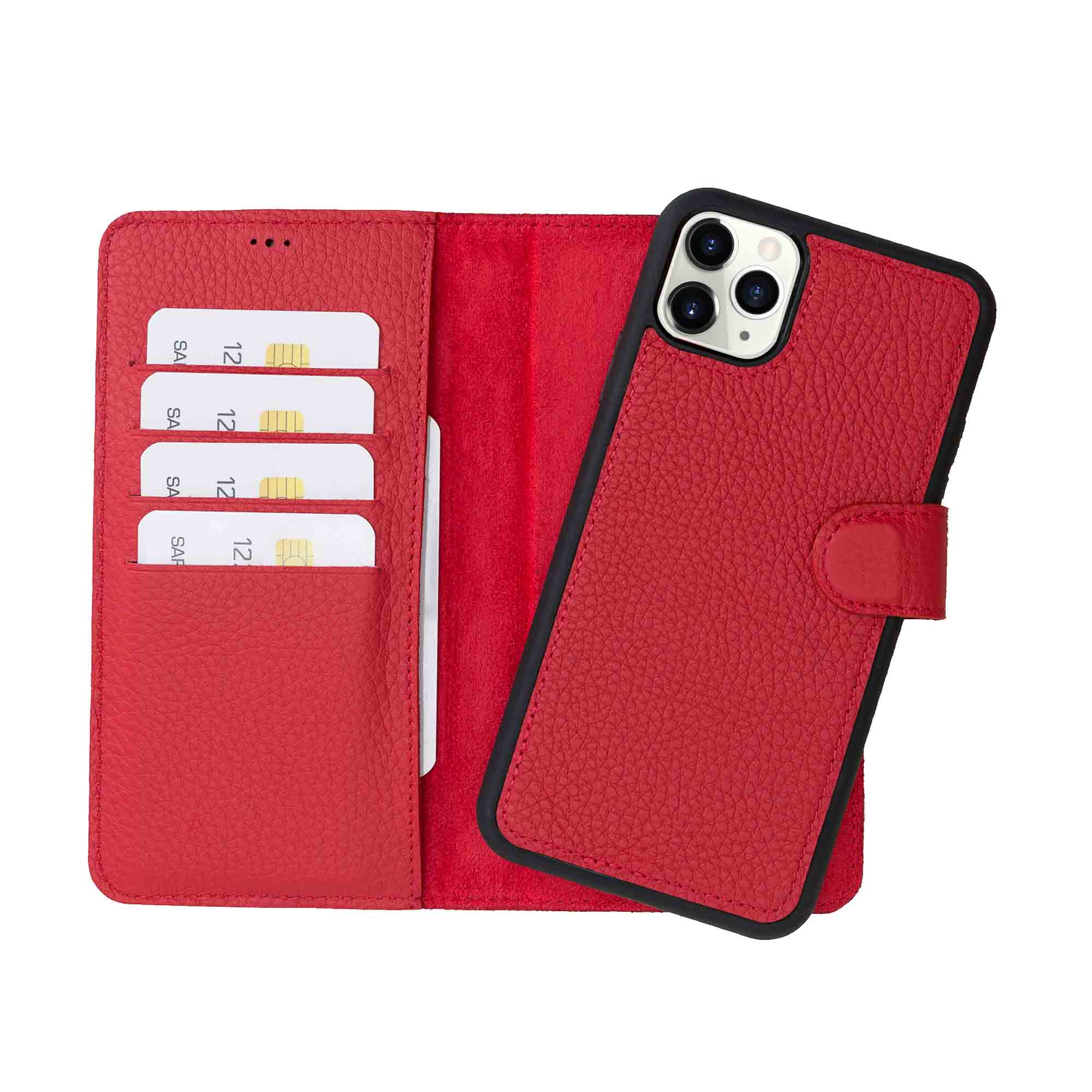 Magic Magnetic Detachable Leather Wallet Case for iPhone 11 Pro Max (6.5") - RED - saracleather