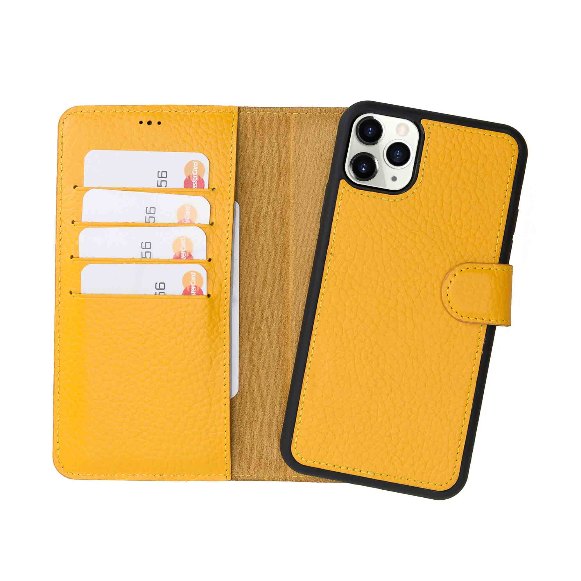 Magic Magnetic Detachable Leather Wallet Case for iPhone 11 Pro Max (6.5") - YELLOW - saracleather