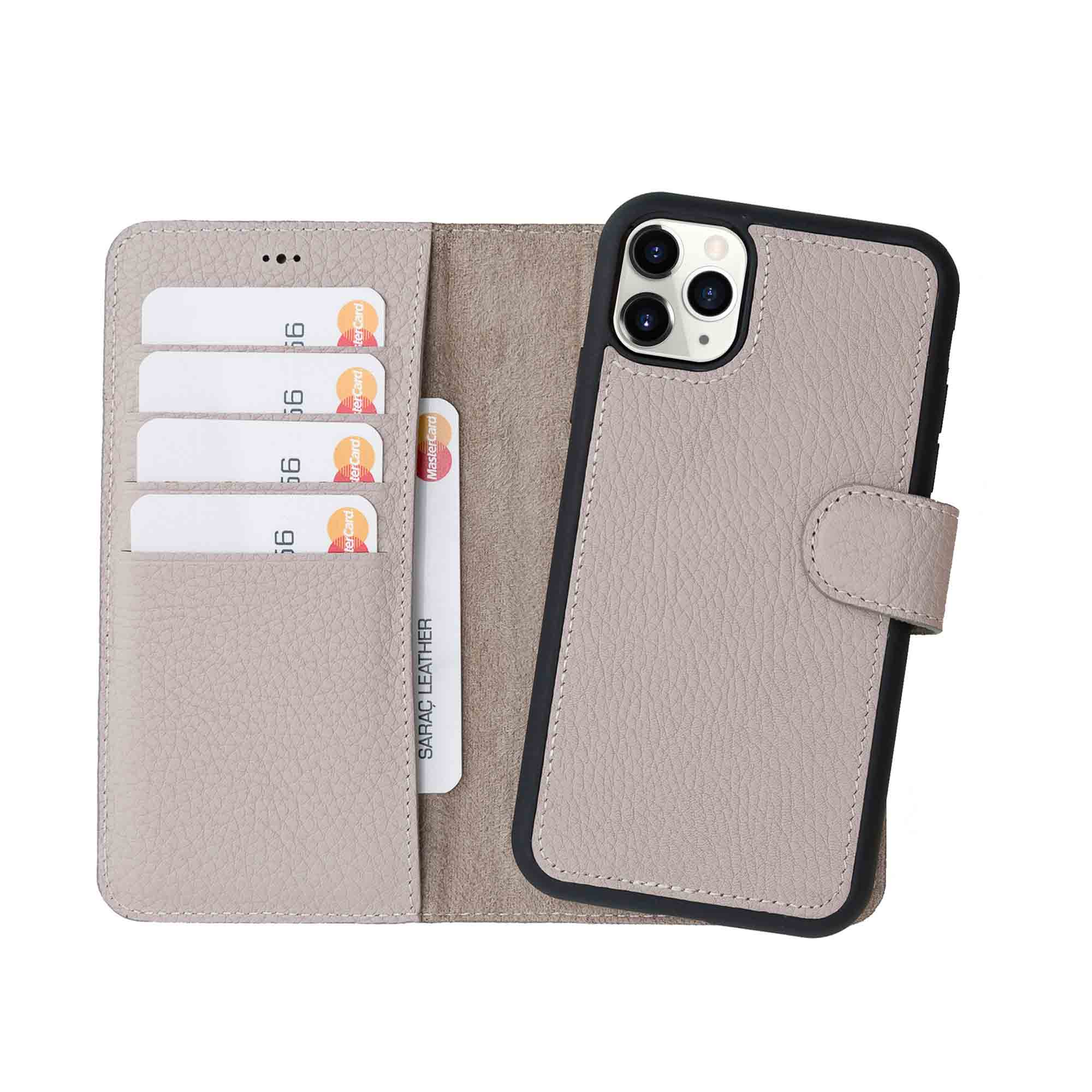 Magic Magnetic Detachable Leather Wallet Case for iPhone 11 Pro Max (6.5") - GRAY - saracleather