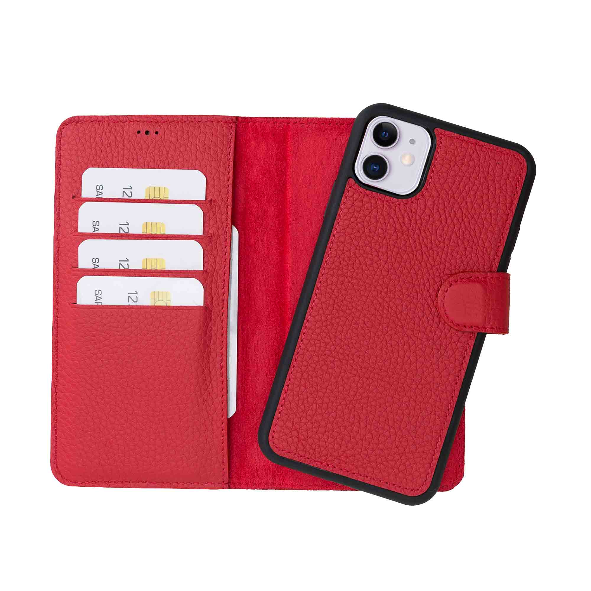 Magic Magnetic Detachable Leather Wallet Case for iPhone 11 (6.1") - RED - saracleather