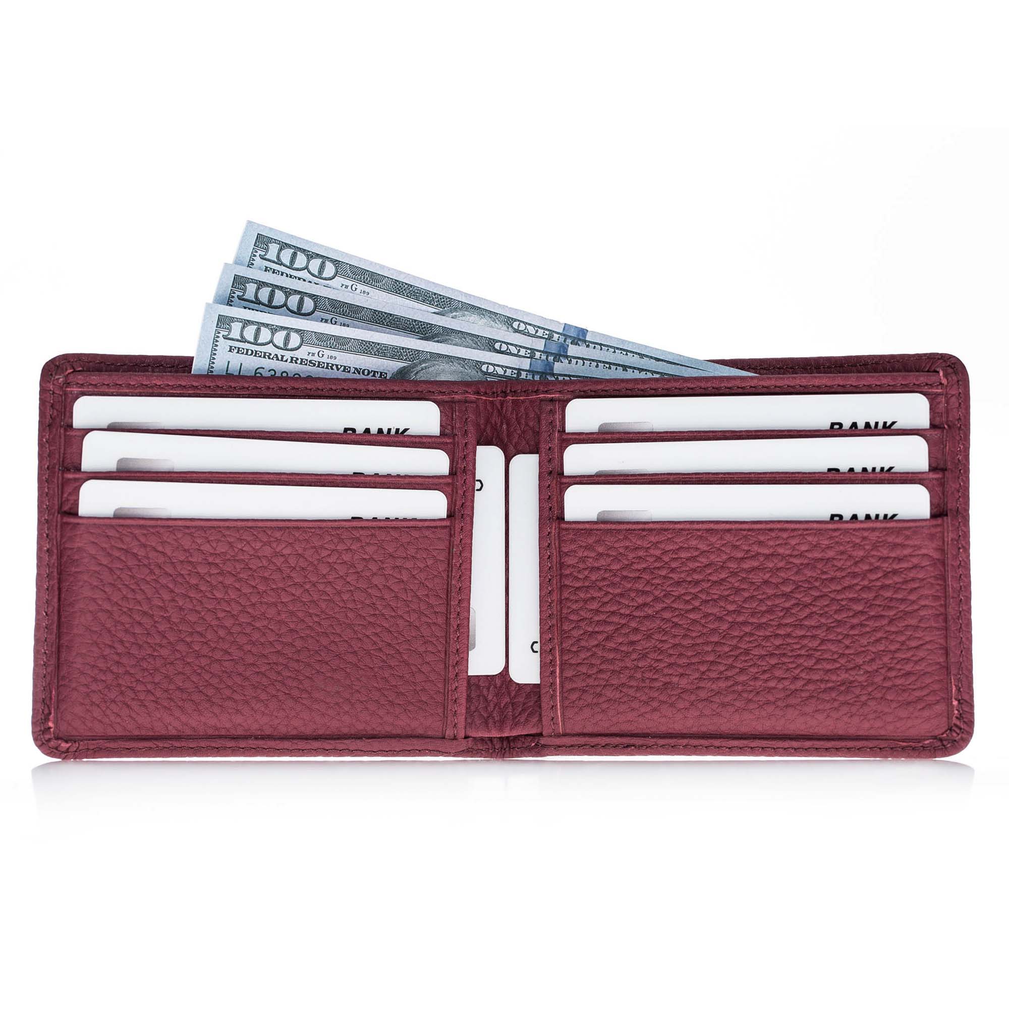 Jeffrey Leather Men's Bifold Wallet - BORDEAUX - saracleather