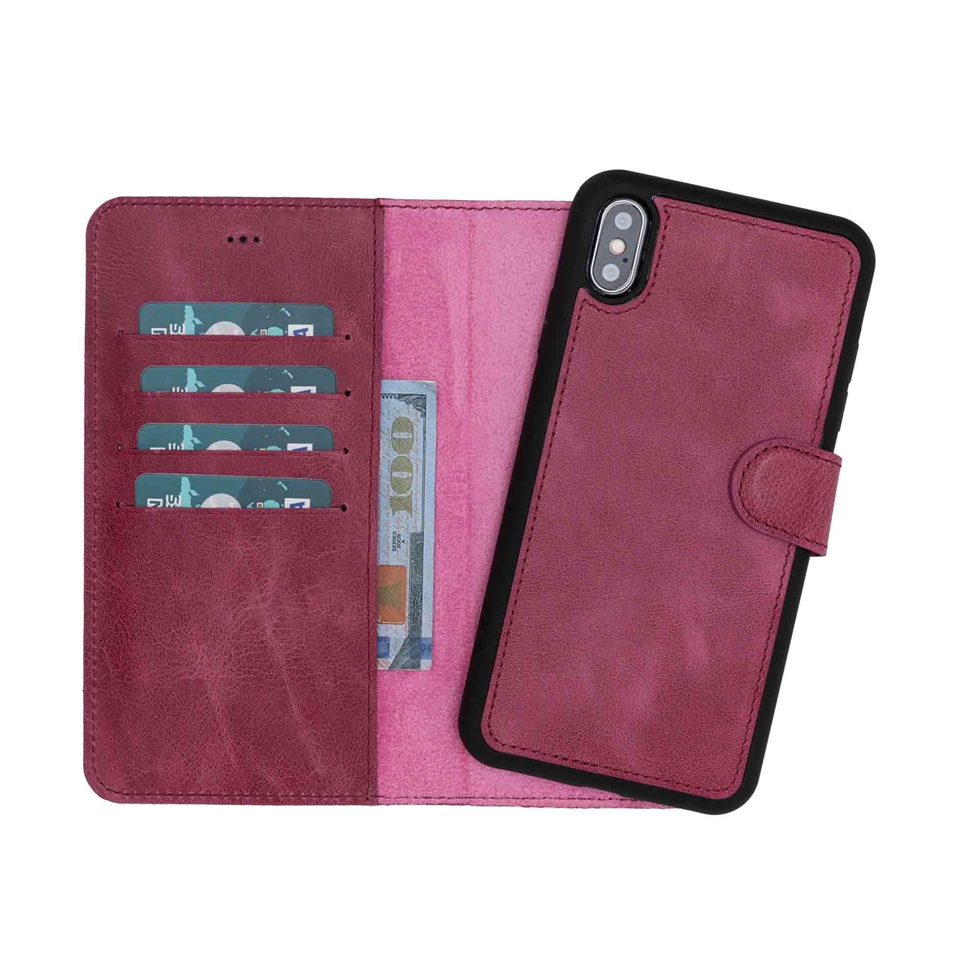 Magic Magnetic Detachable Leather Wallet Case for iPhone XS Max (6.5") - FUCHSIA - saracleather