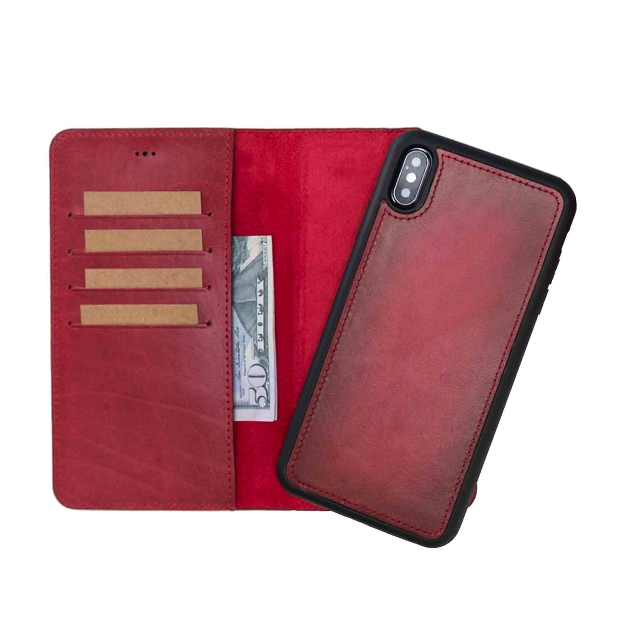 Magic Magnetic Detachable Leather Wallet Case for iPhone XS Max (6.5") - RED - saracleather