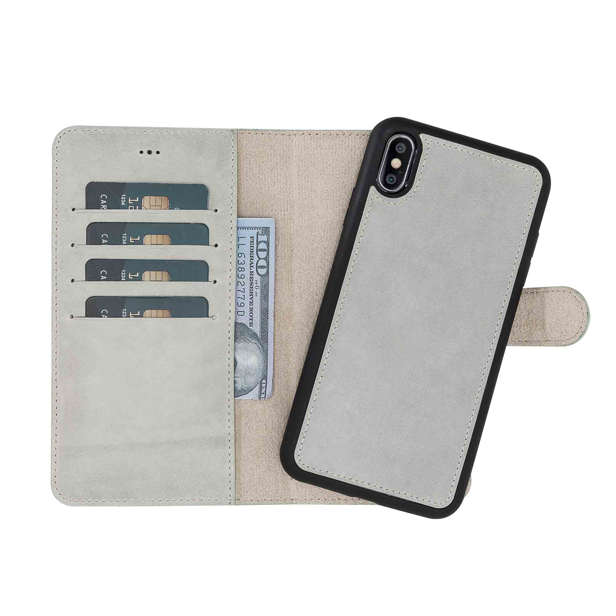 Magic Magnetic Detachable Leather Wallet Case for iPhone XS Max (6.5") - WATER GREEN - saracleather