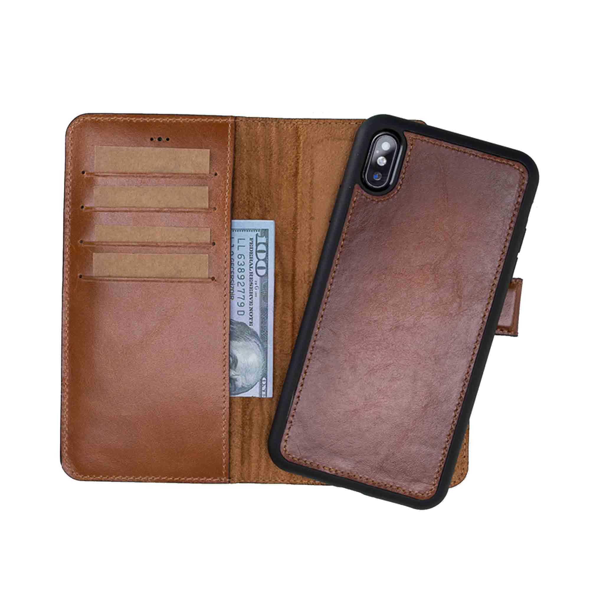 Magic Magnetic Detachable Leather Wallet Case for iPhone XS Max (6.5") - EFFECT BROWN - saracleather