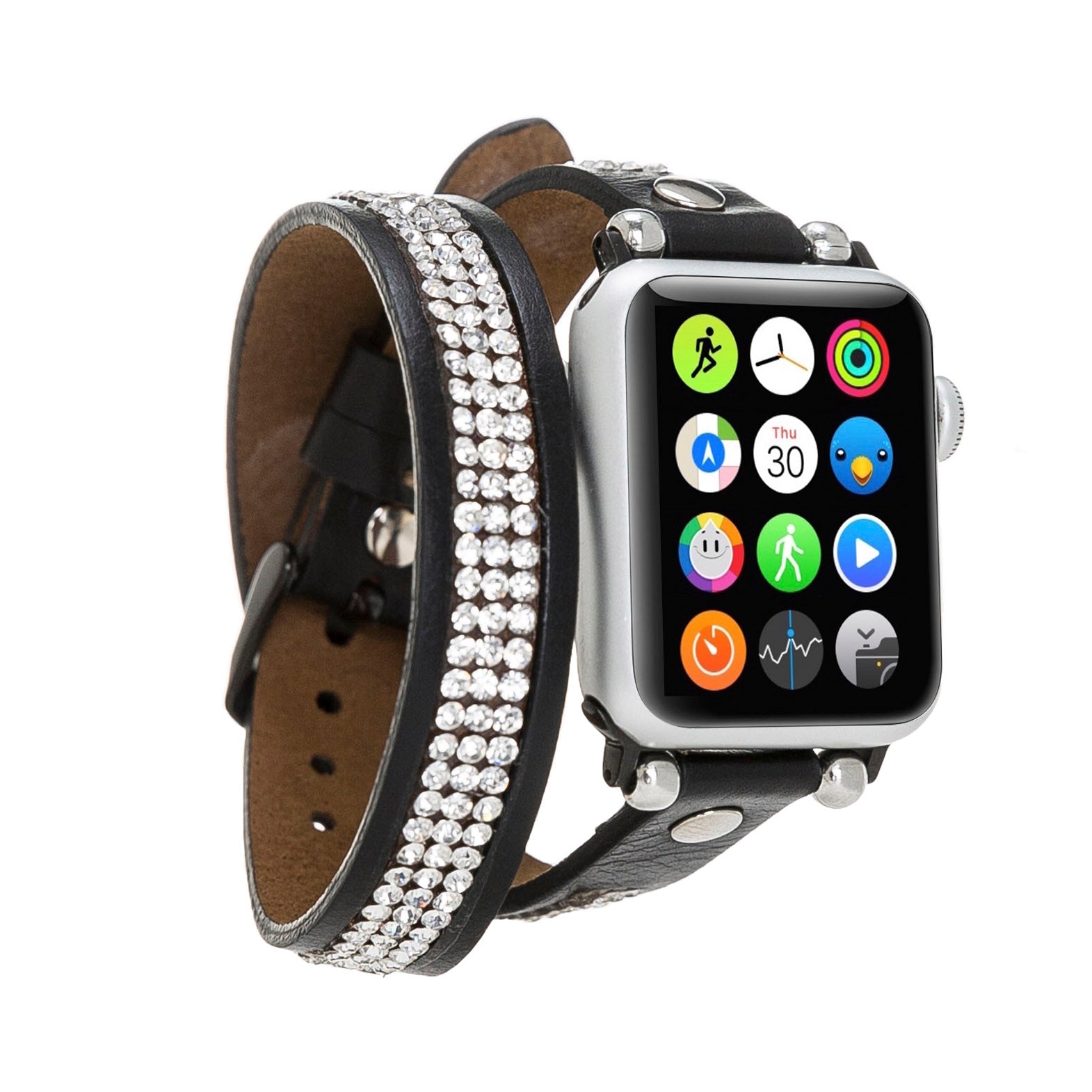 Ferro Double Tour Strap: Full Grain Leather Band for Apple Watch - BLACK - saracleather