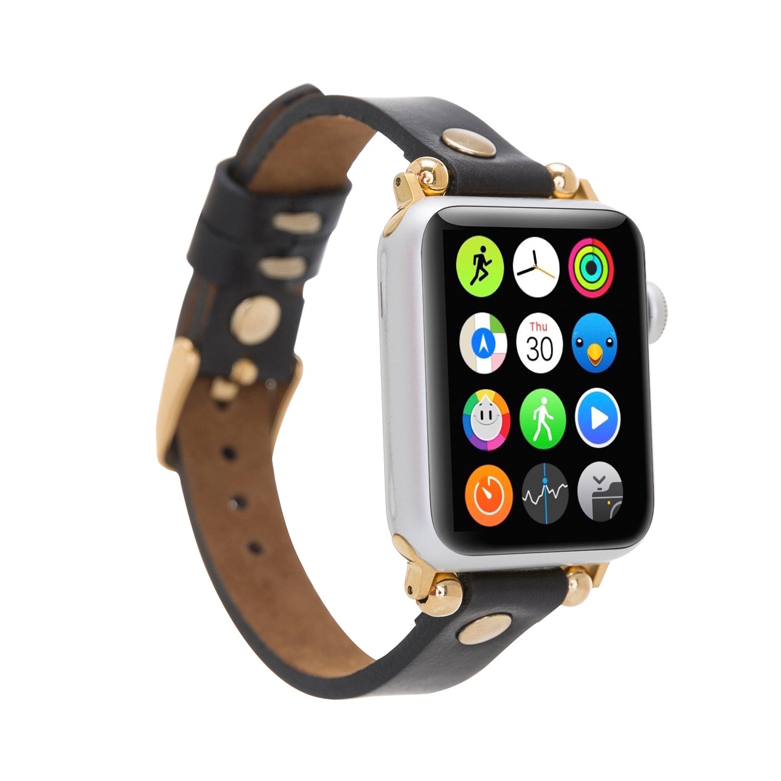 Ferro Strap - Full Grain Leather Band for Apple Watch - BLACK - saracleather