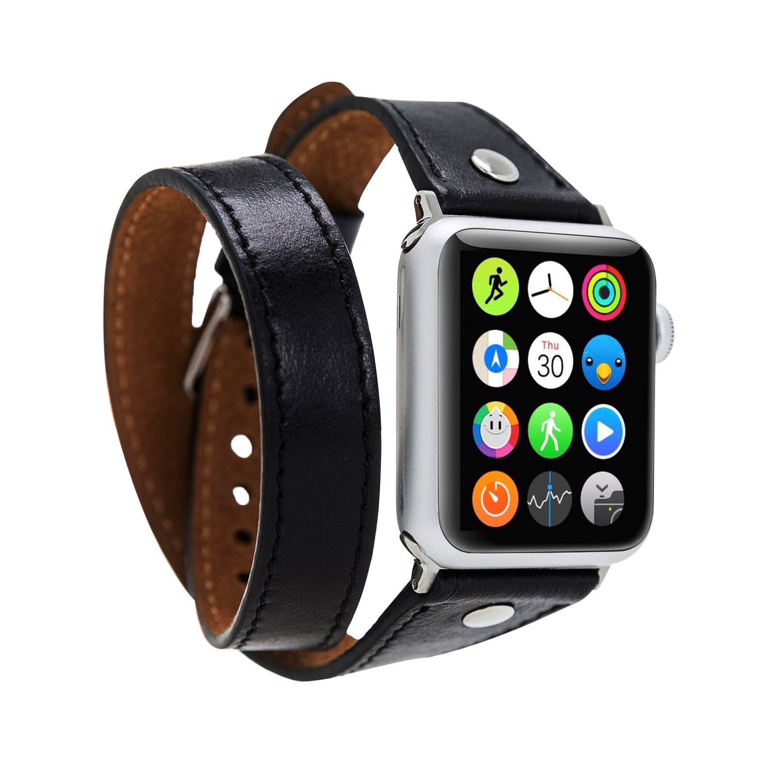 Slim Double Tour Strap: Full Grain Leather Band for Apple Watch 38mm / 40mm - BLACK - saracleather