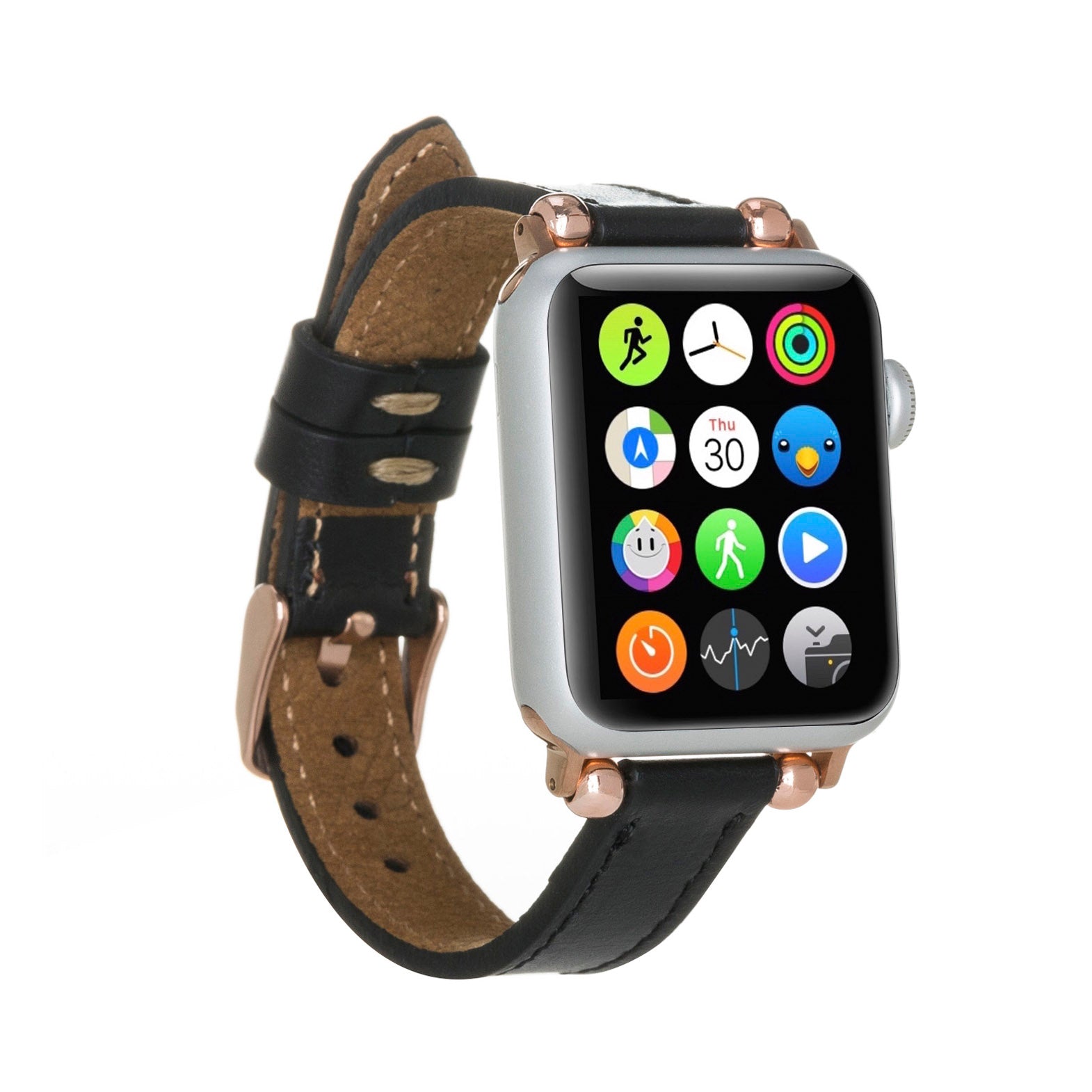 Ferro Strap - Full Grain Leather Band for Apple Watch - BLACK - saracleather