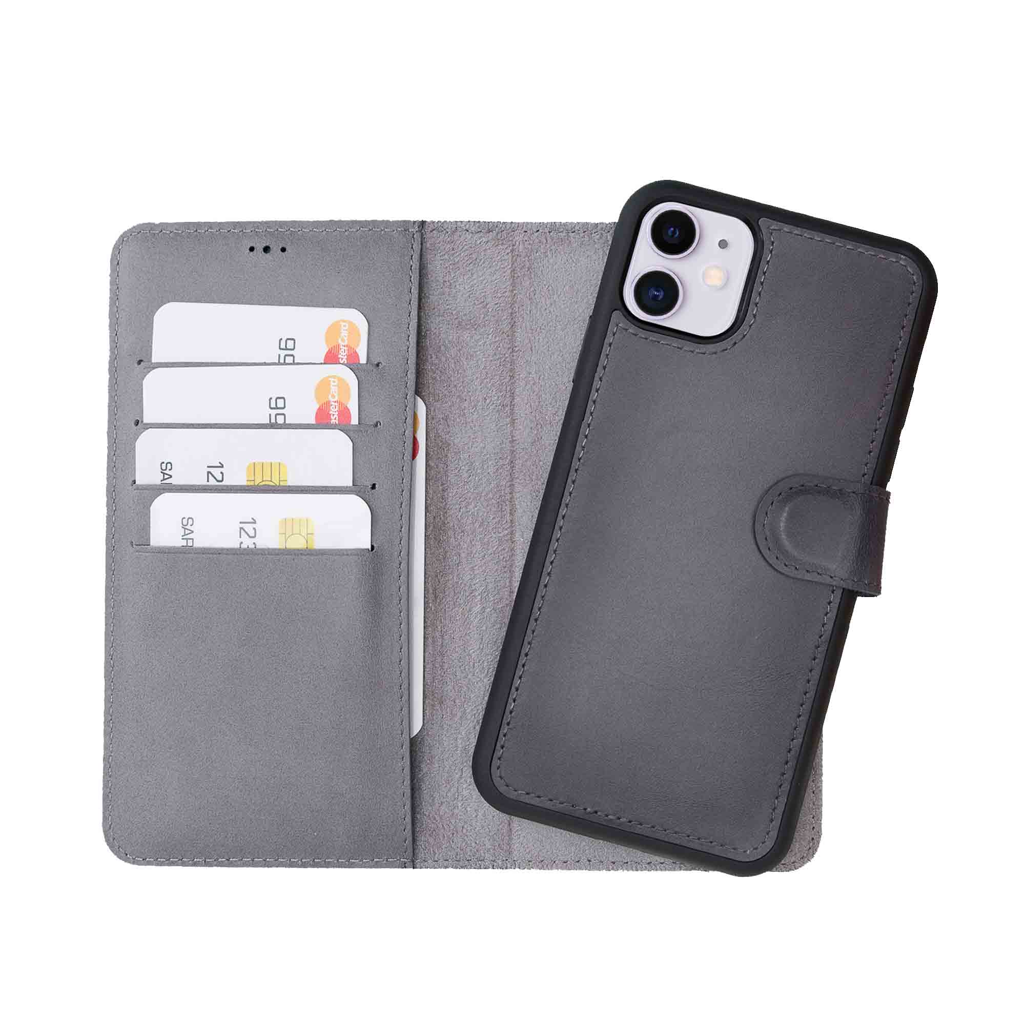 Magic Magnetic Detachable Leather Wallet Case for iPhone 11 (6.1") - EFFECT GRAY - saracleather