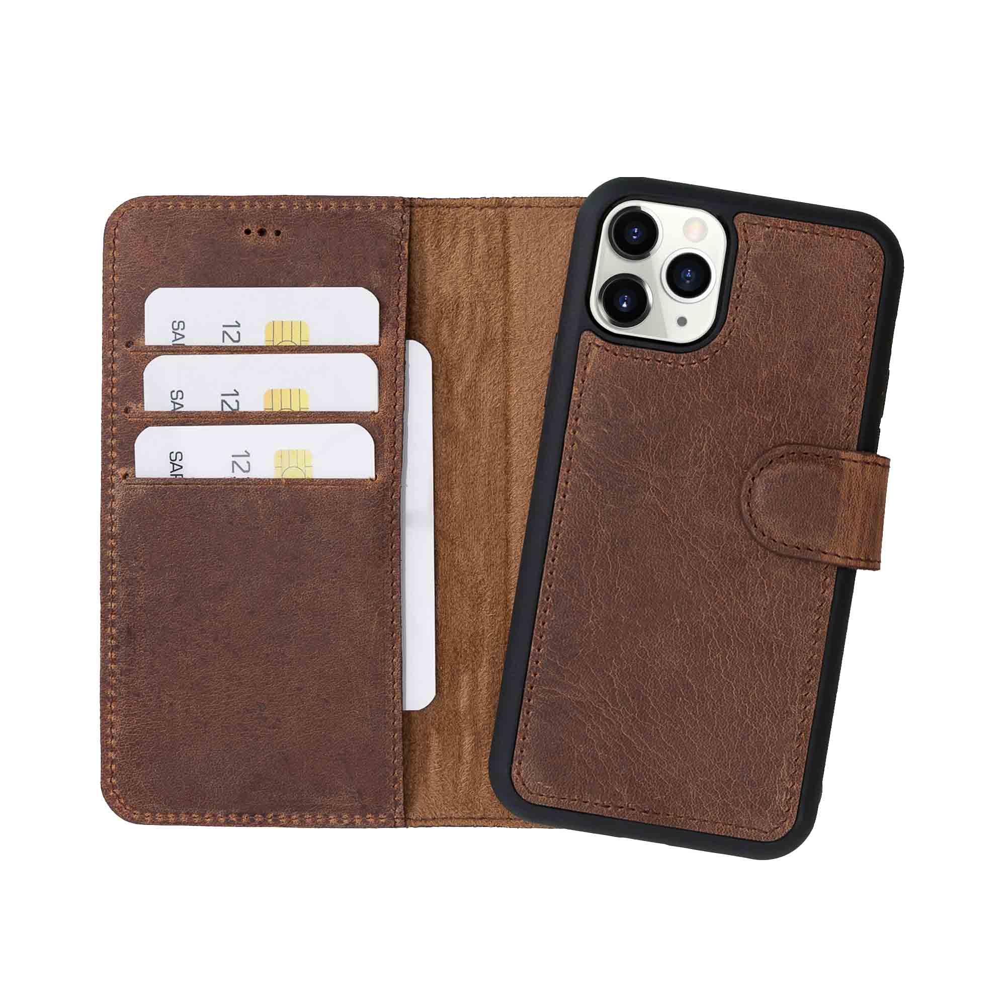 Magic Magnetic Detachable Leather Wallet Case for iPhone 11 Pro (5.8") - BROWN - saracleather