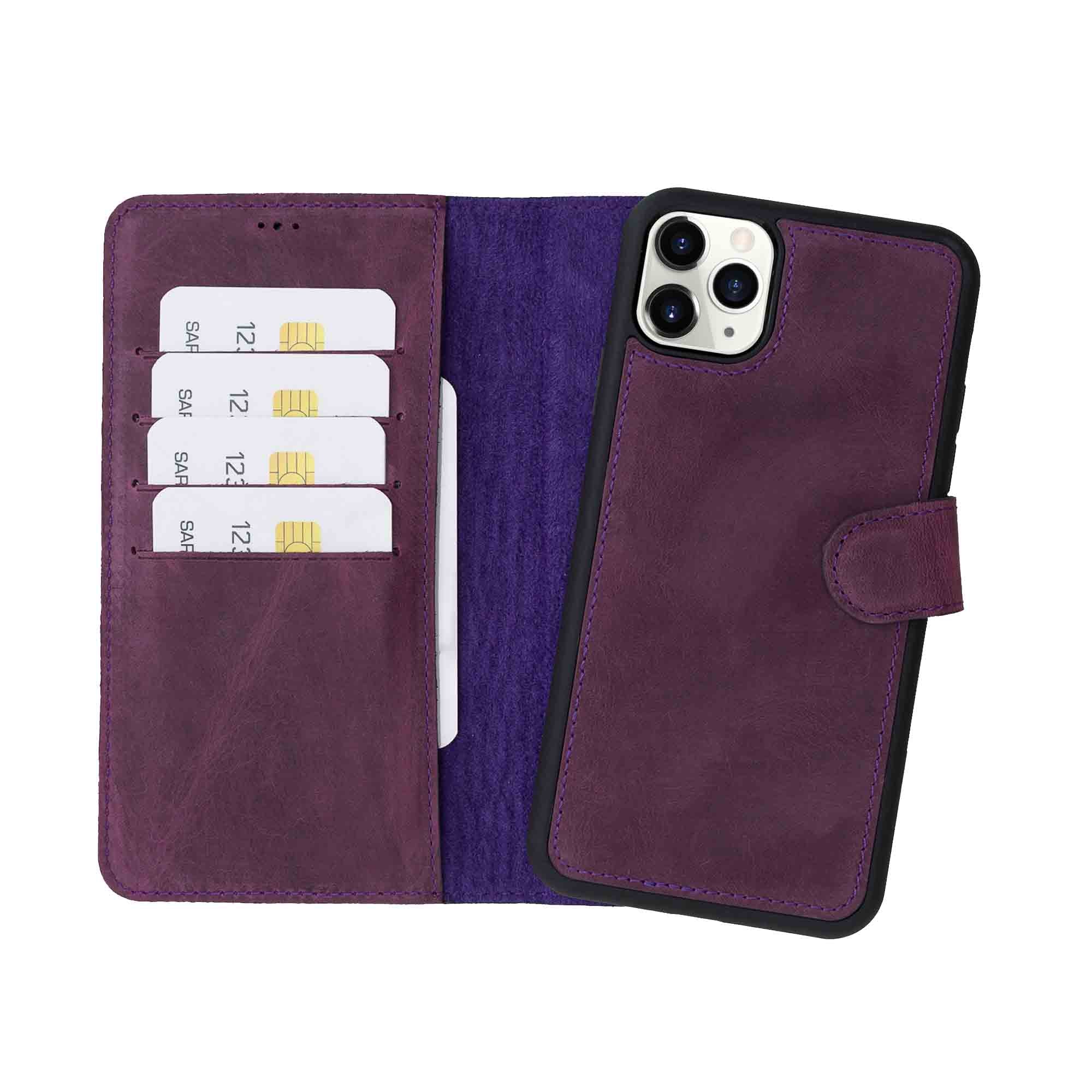 Magic Magnetic Detachable Leather Wallet Case for iPhone 11 Pro Max (6.5") - PURPLE - saracleather