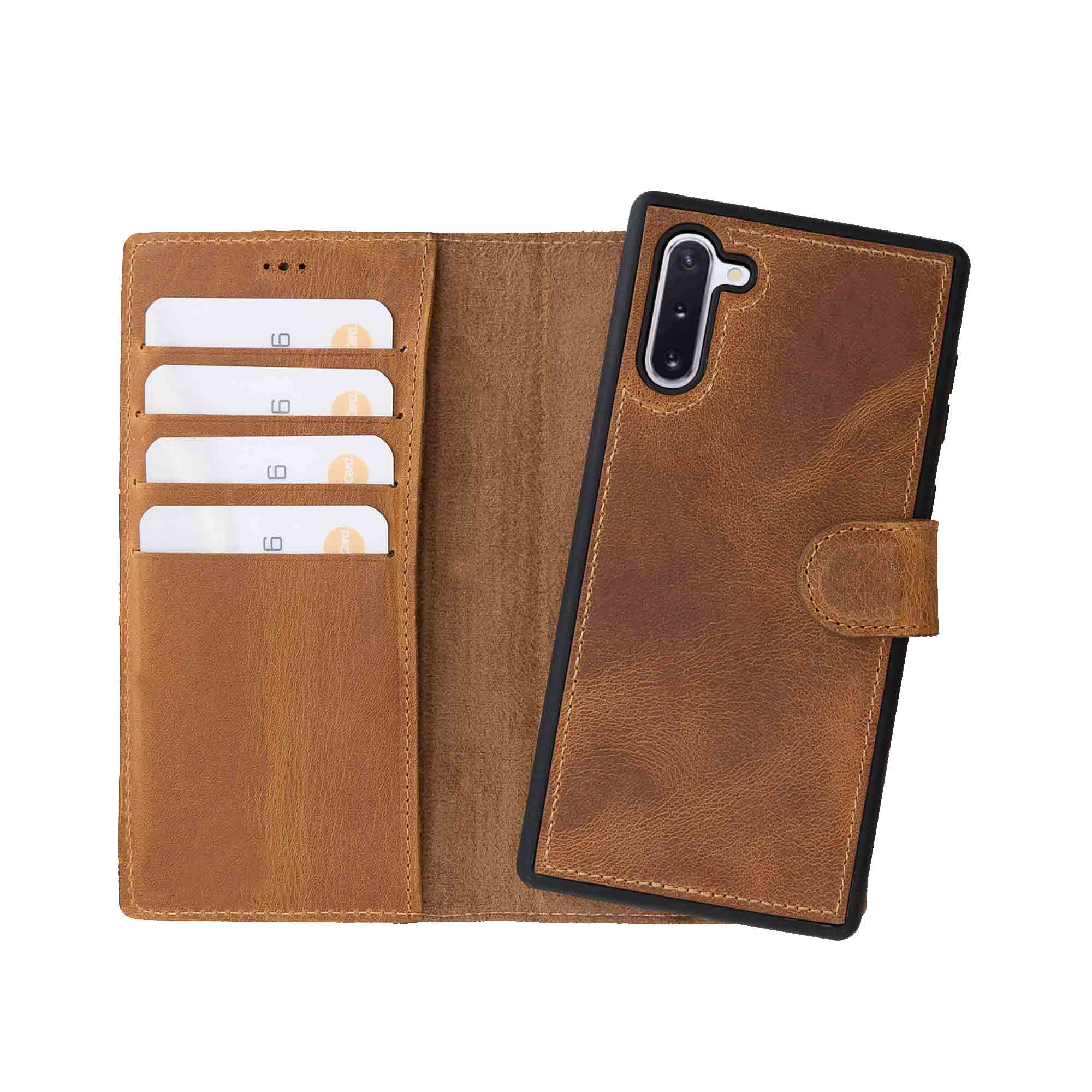 Magic Magnetic Detachable Leather Wallet Case for Samsung Galaxy Note 10 - TAN - saracleather