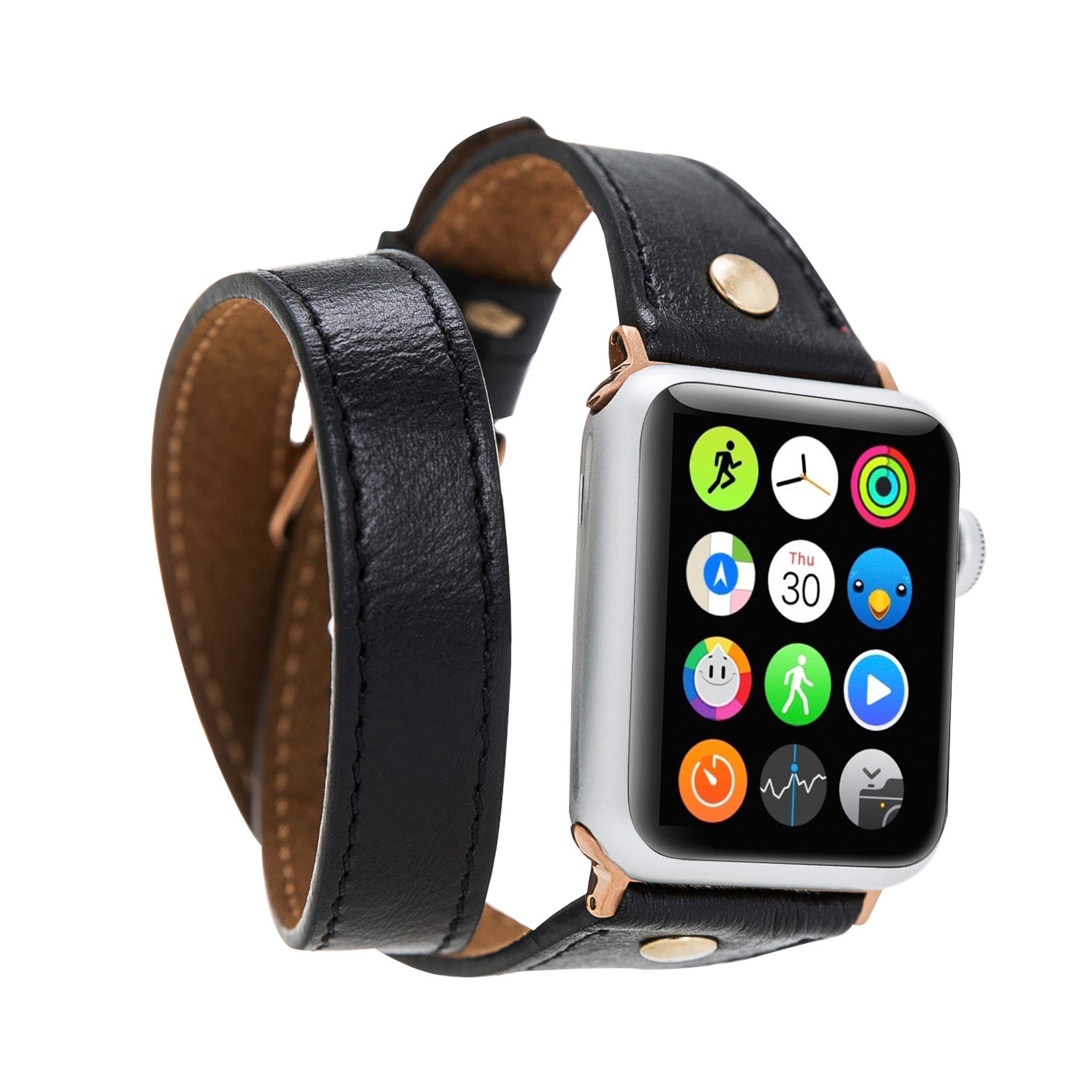 Slim Double Tour Strap: Full Grain Leather Band for Apple Watch 38mm / 40mm - BLACK - saracleather