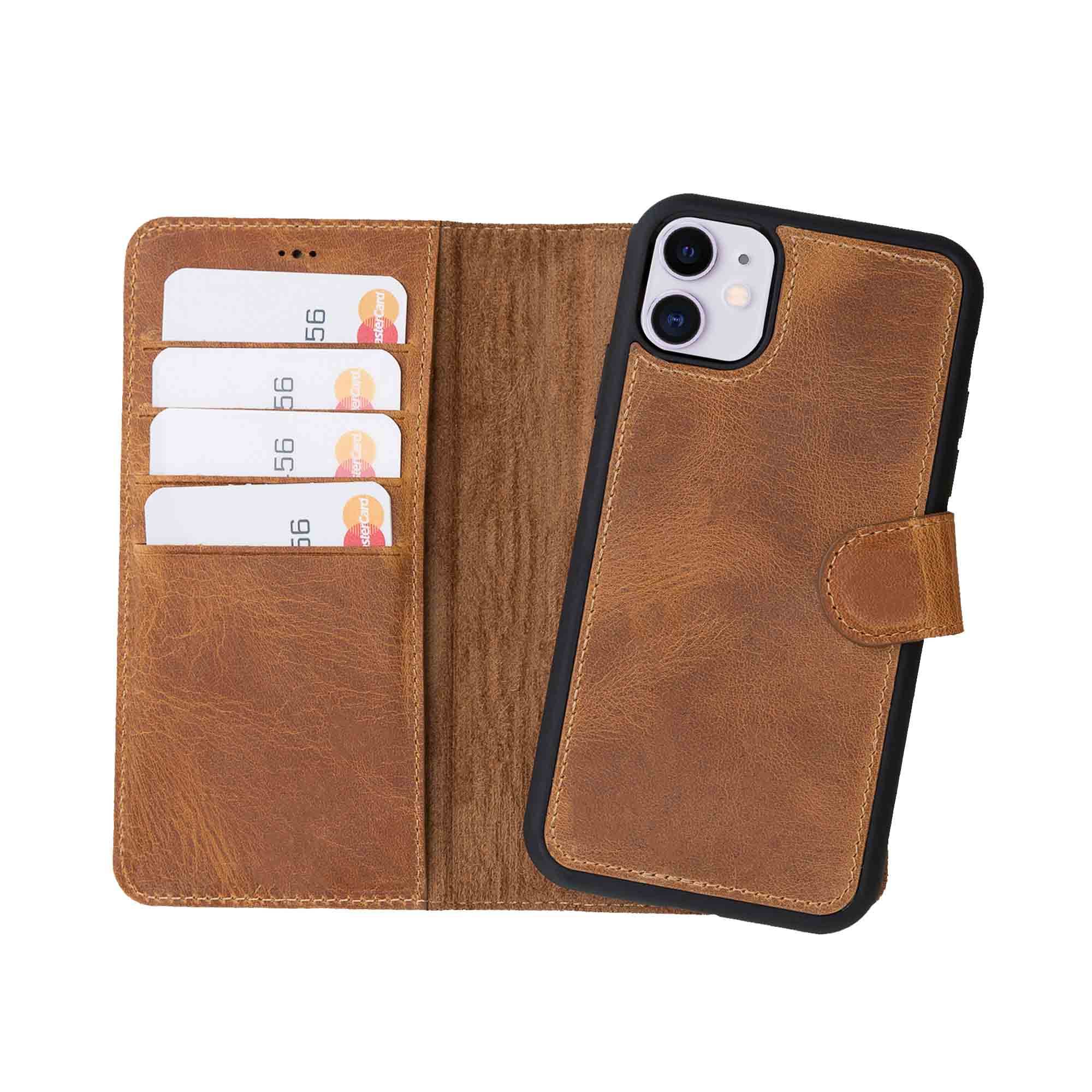 Magic Magnetic Detachable Leather Wallet Case for iPhone 11 (6.1") - TAN - saracleather