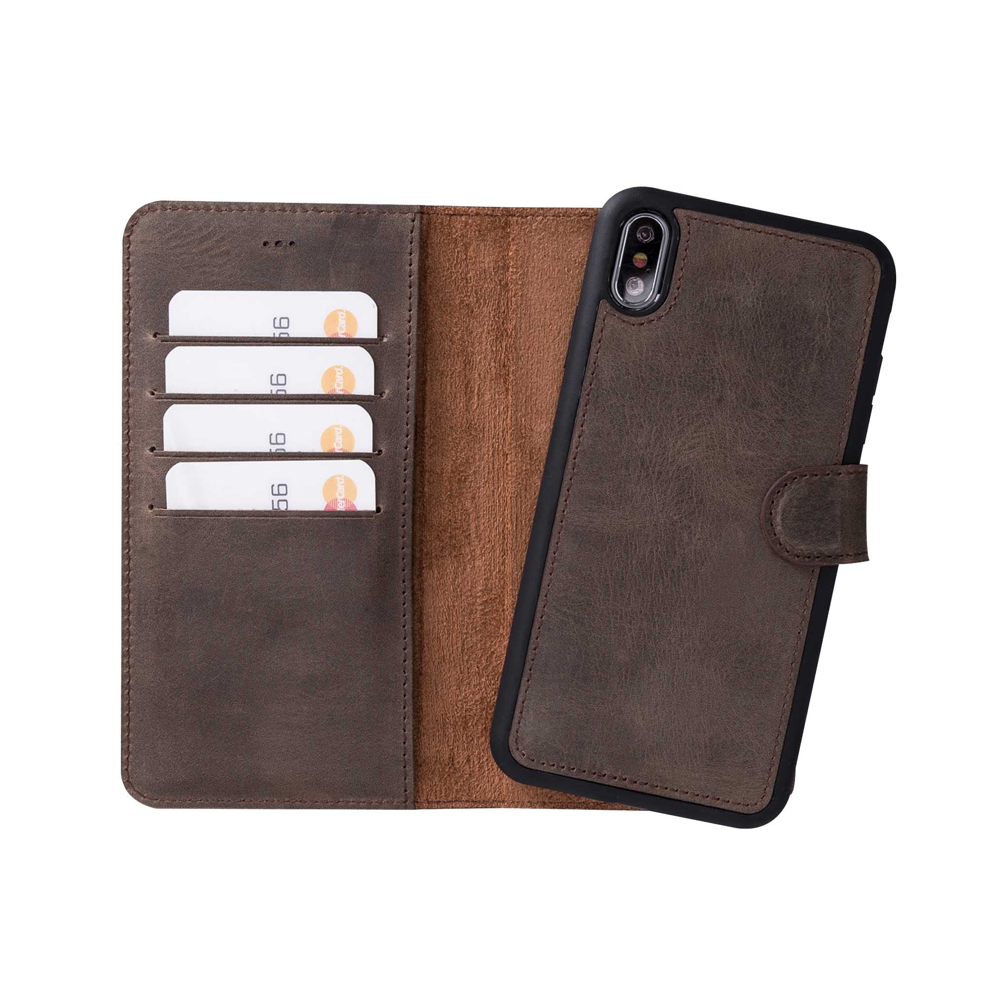 Magic Magnetic Detachable Leather Wallet Case for iPhone XS Max (6.5") - BROWN - saracleather