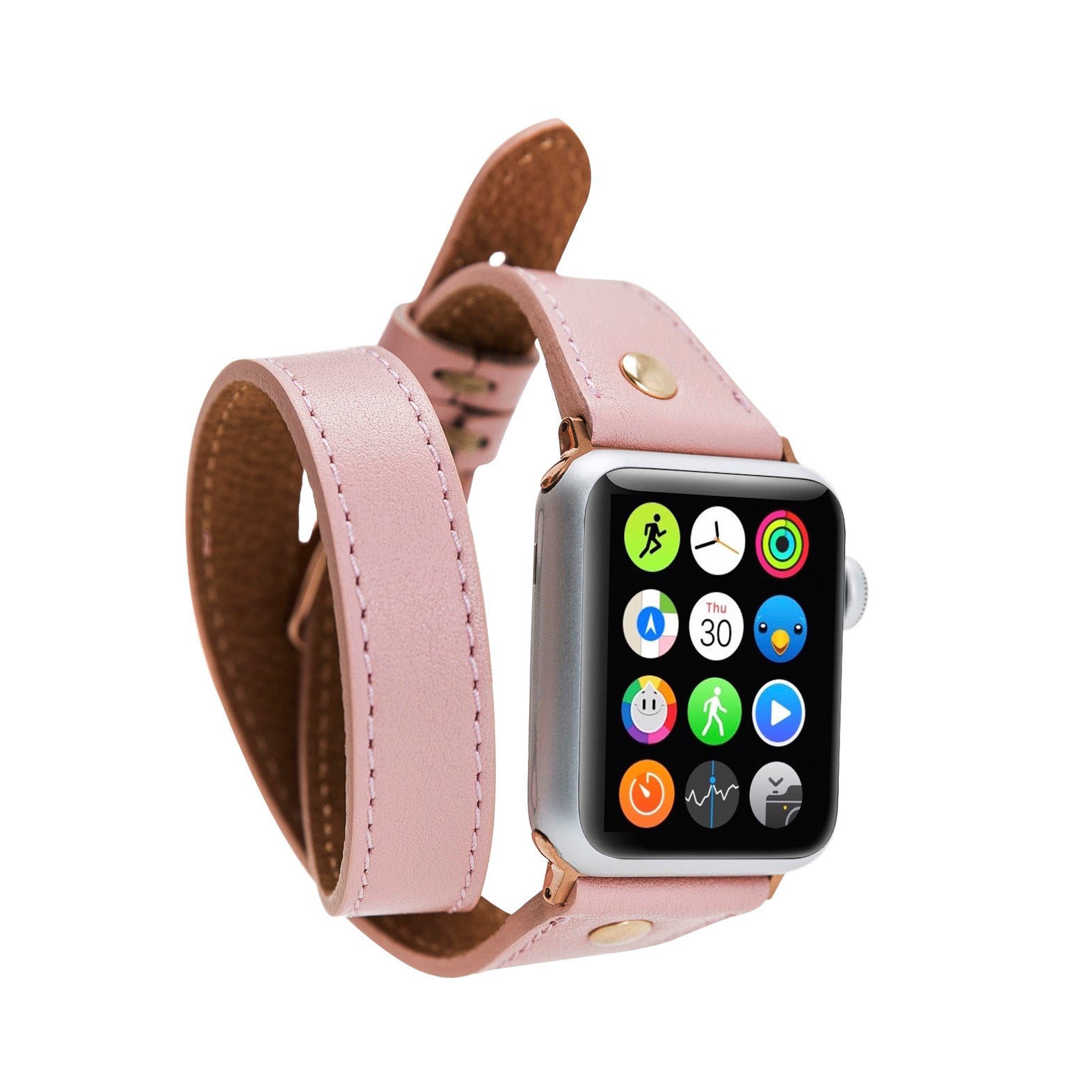 Slim Double Tour Strap: Full Grain Leather Band for Apple Watch 38mm / 40mm - PINK - saracleather