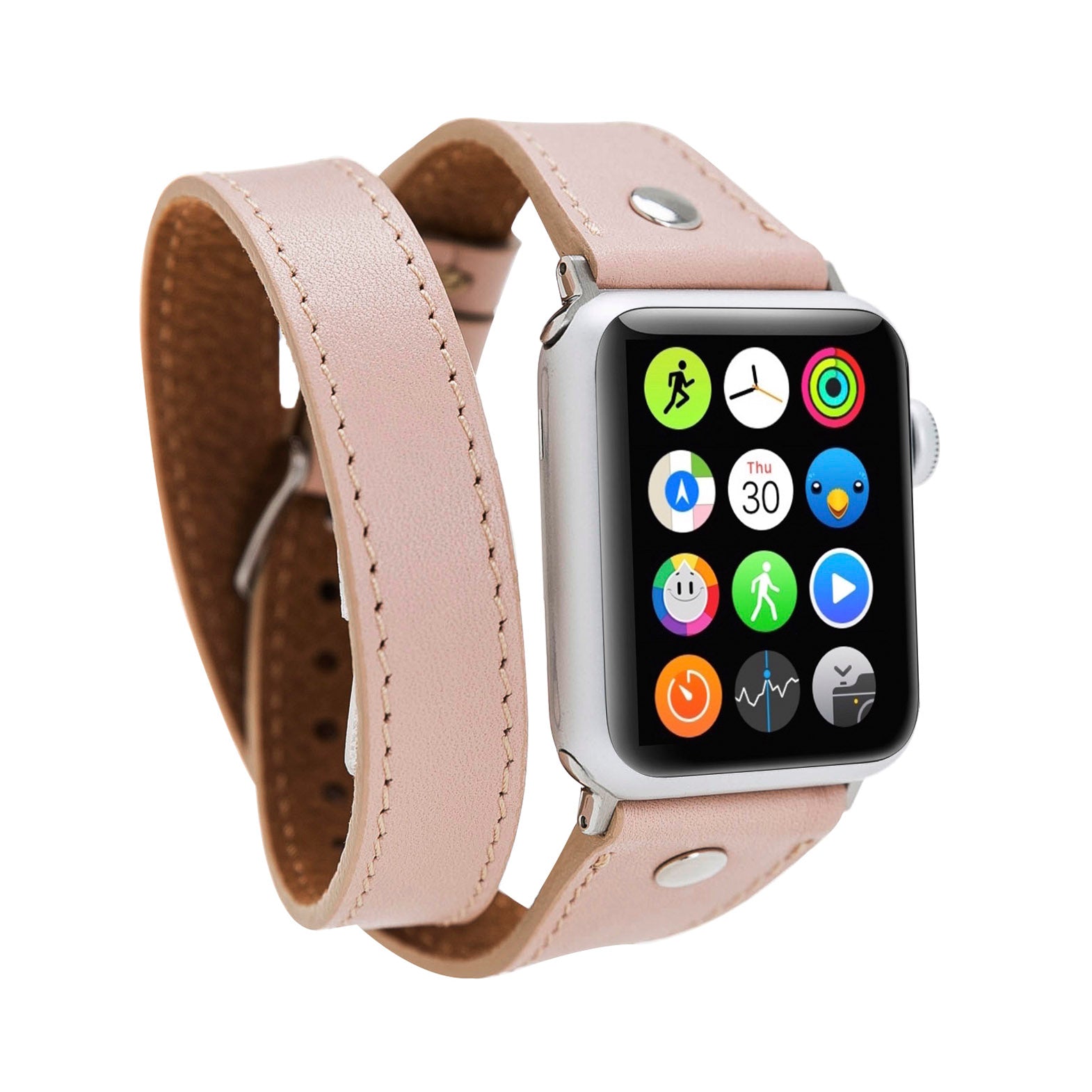 Slim Double Tour Strap: Full Grain Leather Band for Apple Watch 38mm / 40mm - PINK - saracleather