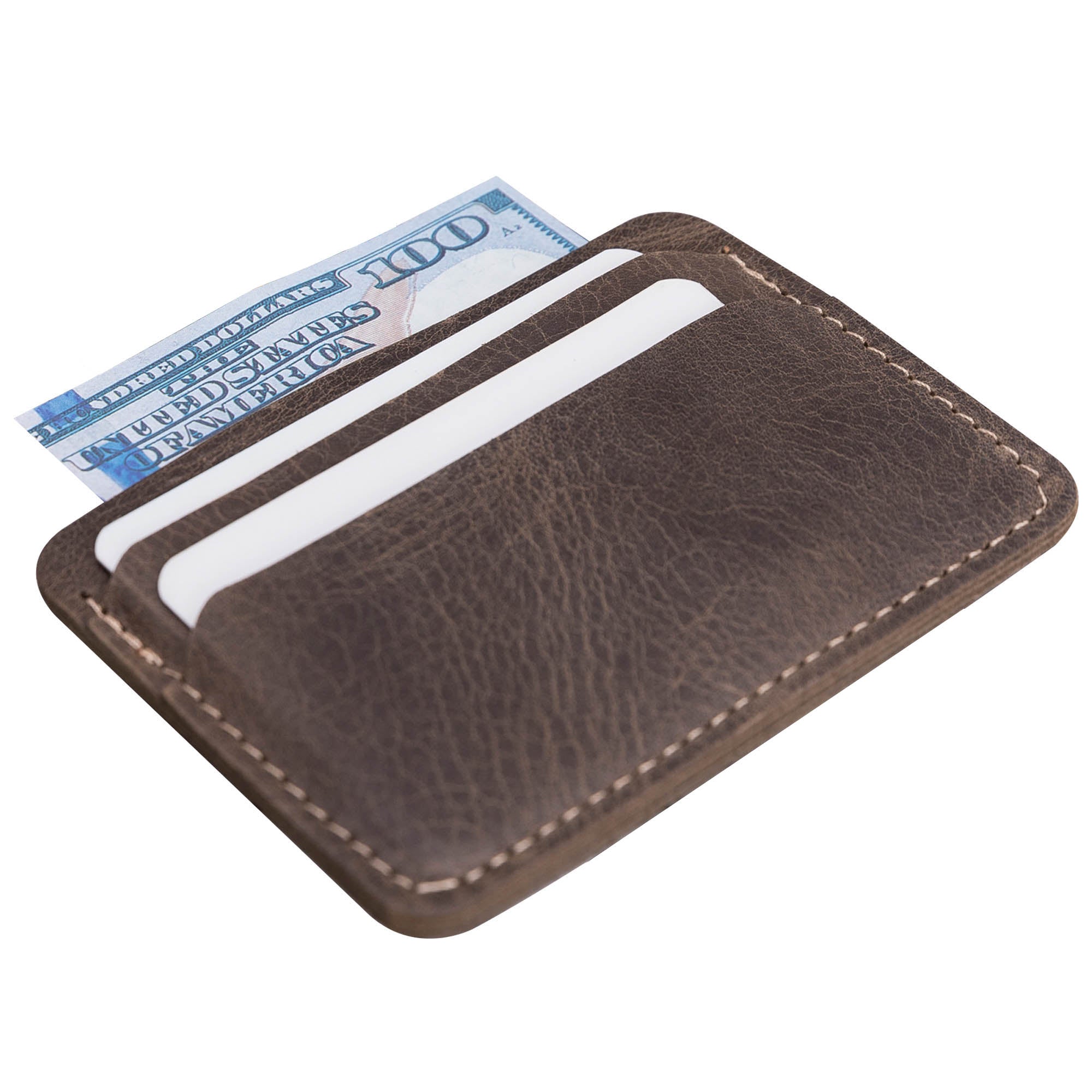 Slim Leather Business Card Holder - BROWN - saracleather