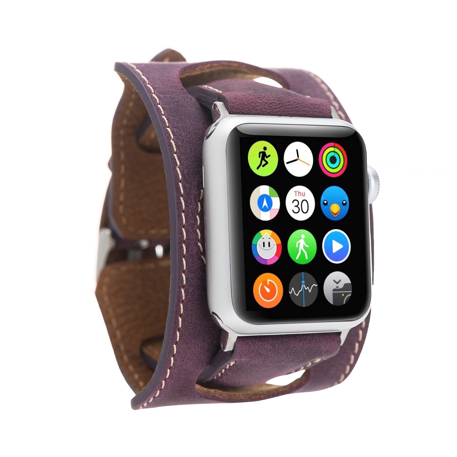 Cuff Slim Strap: Full Grain Leather Band for Apple Watch 38mm / 40mm - PURPLE - saracleather