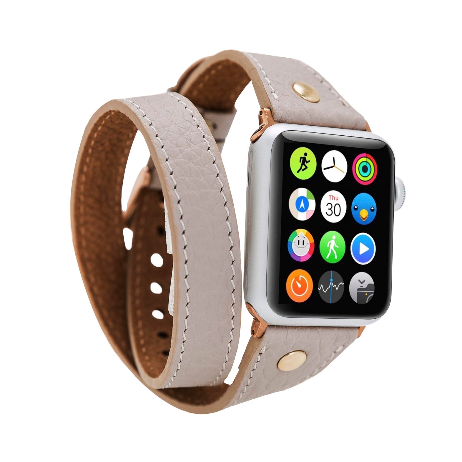 Slim Double Tour Strap: Full Grain Leather Band for Apple Watch 38mm / 40mm - GRAY - saracleather