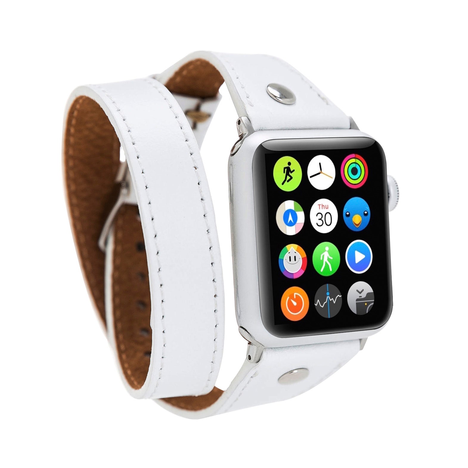 Slim Double Tour Strap: Full Grain Leather Band for Apple Watch 38mm / 40mm - WHITE - saracleather