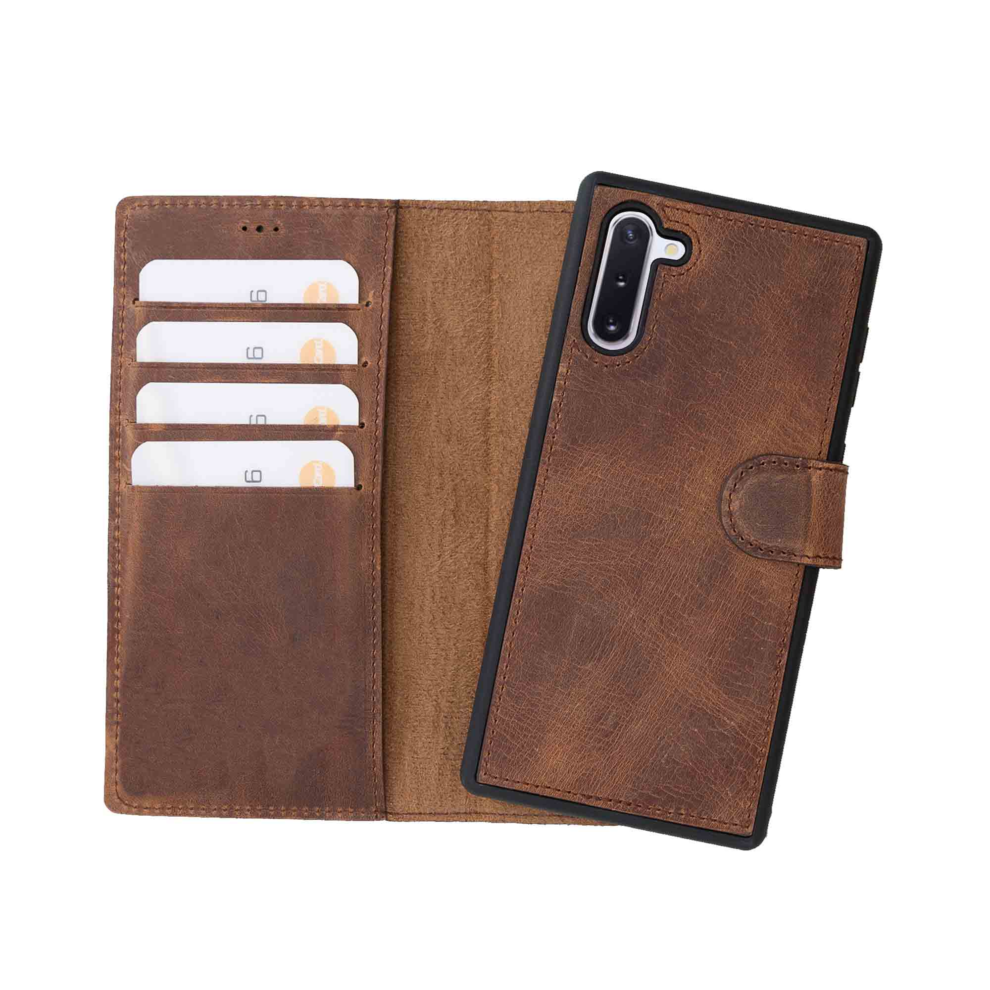 Magic Magnetic Detachable Leather Wallet Case for Samsung Galaxy Note 10 - BROWN - saracleather