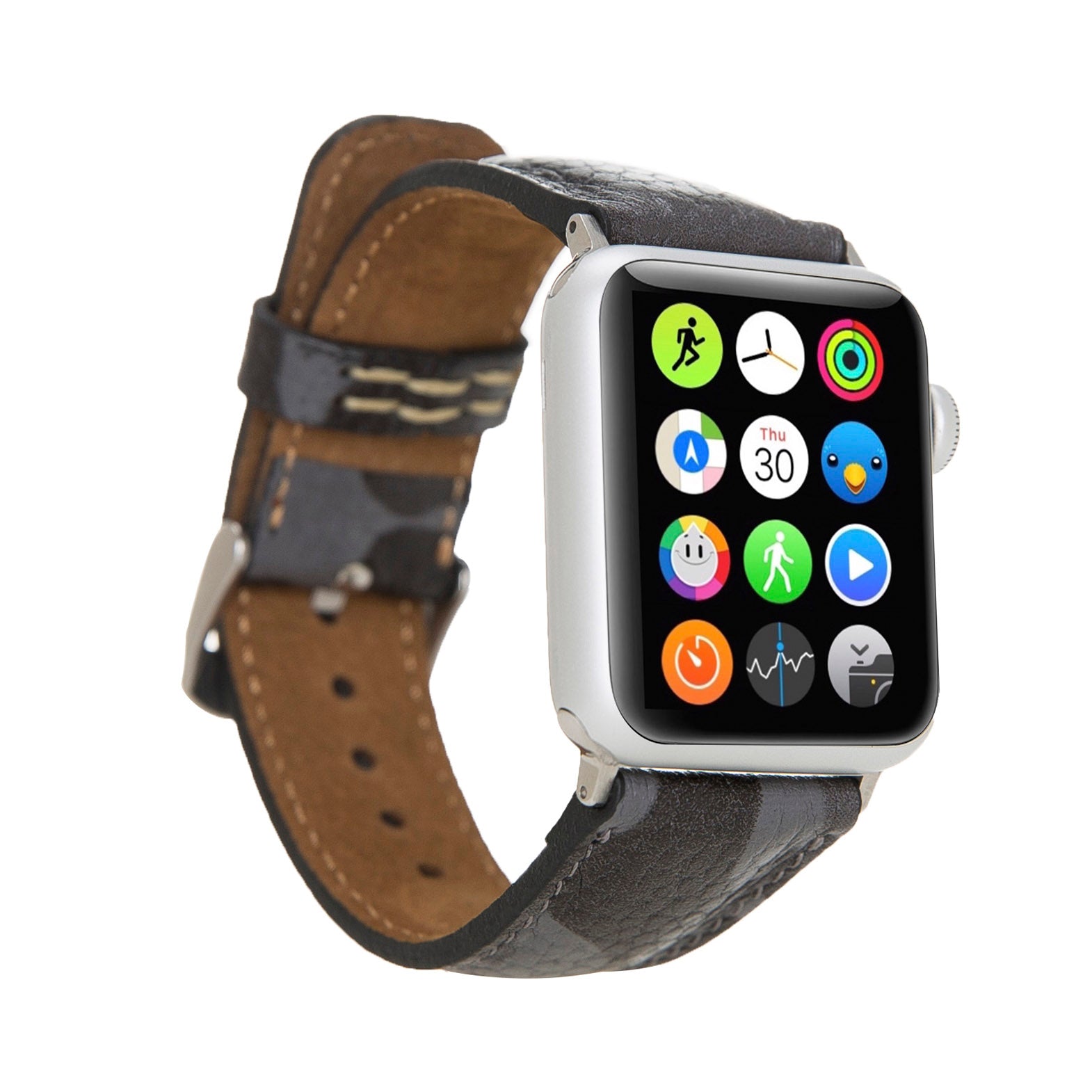 Full Grain Leather Band for Apple Watch - CAMOUFLAGE BLACK - saracleather