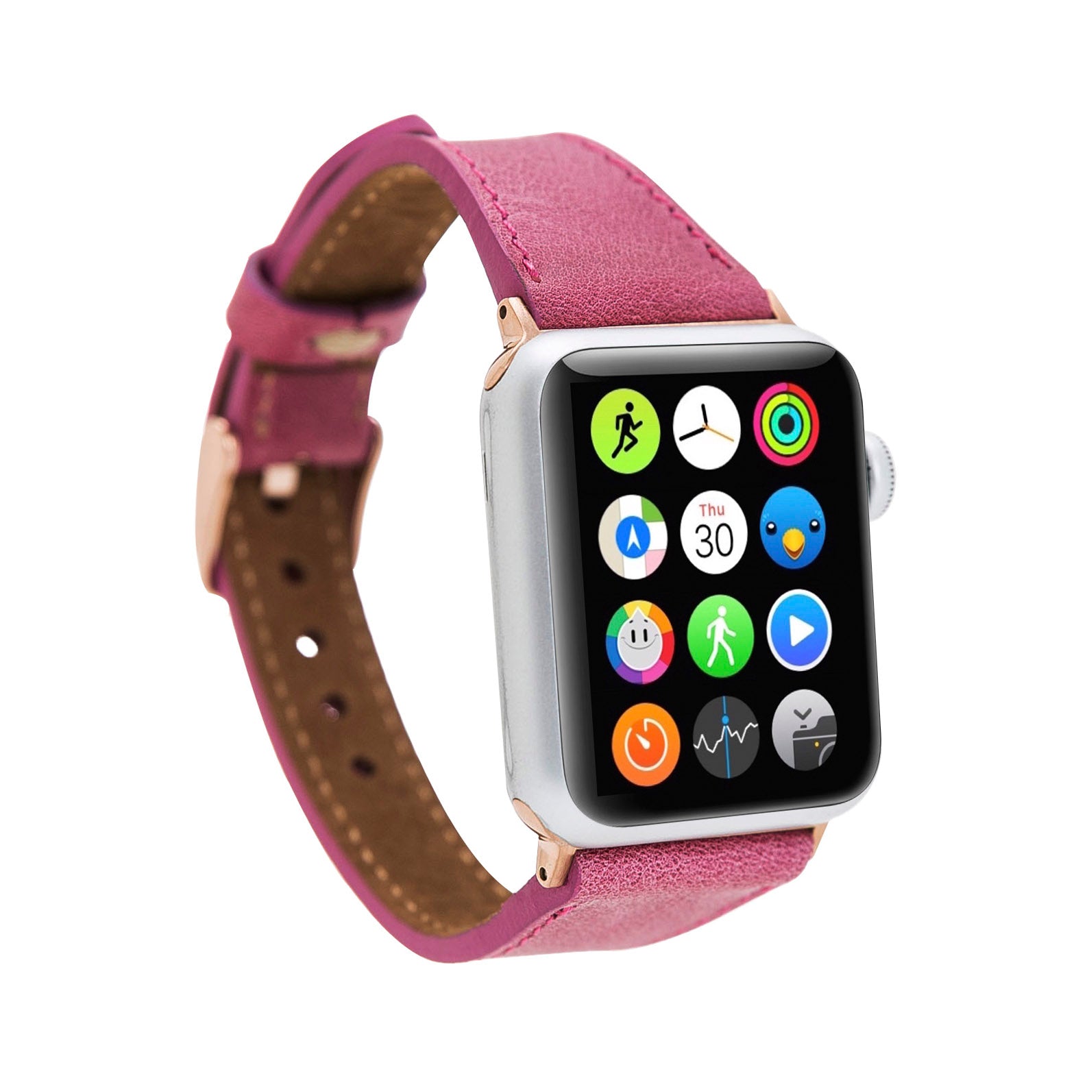 Slim Strap - Full Grain Leather Band for Apple Watch 38mm / 40mm - FUCHSIA - saracleather