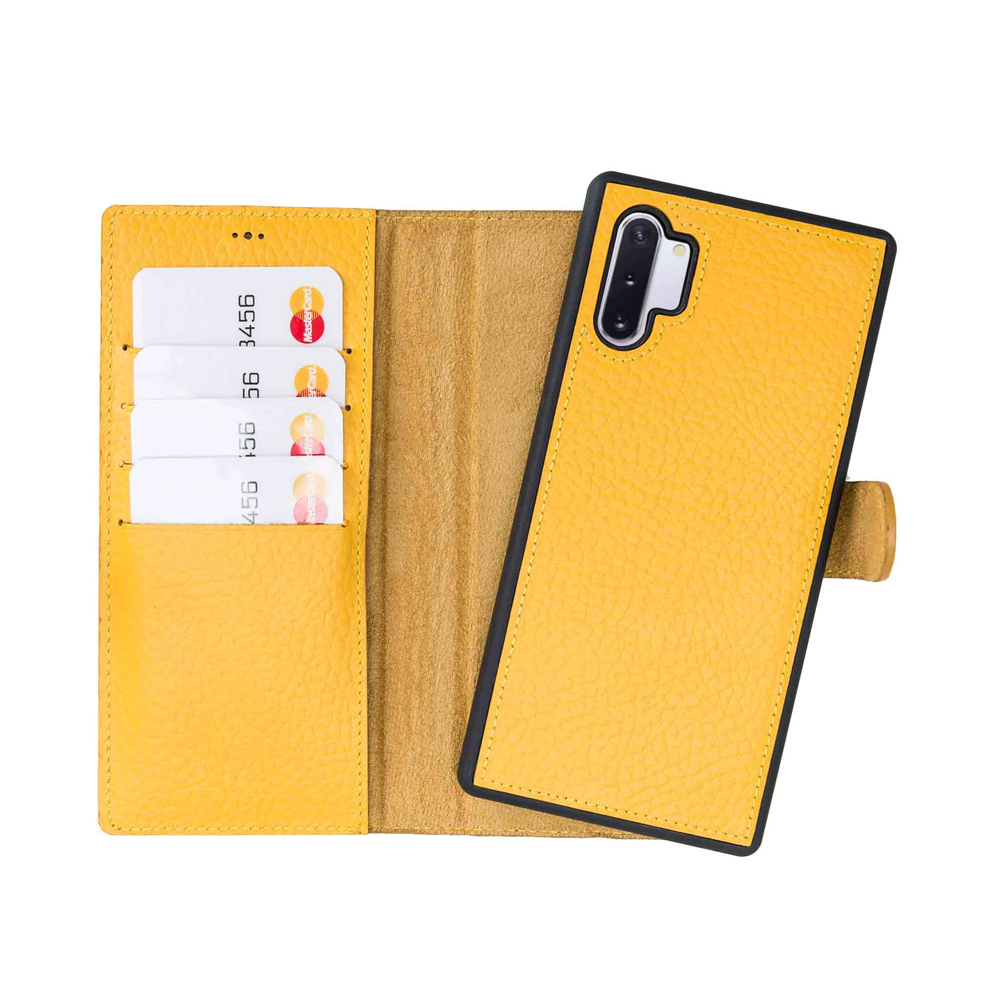 Magic Magnetic Detachable Leather Wallet Case for Samsung Galaxy Note 10 - YELLOW - saracleather