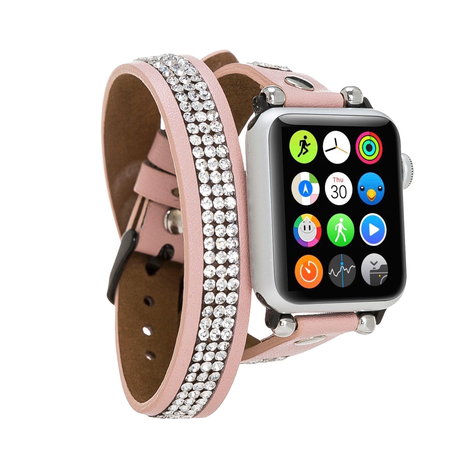 Ferro Double Tour Strap: Full Grain Leather Band for Apple Watch - PINK - saracleather