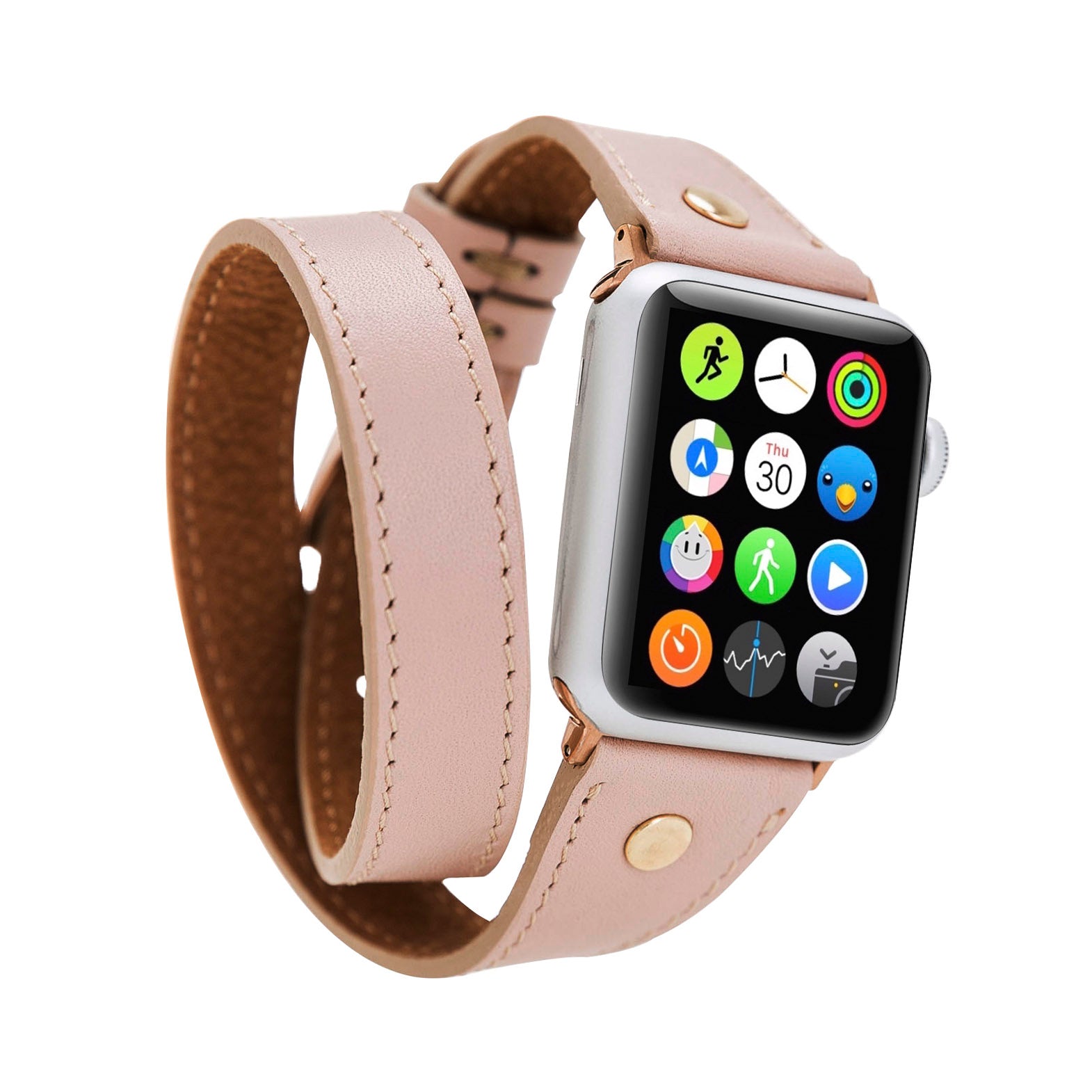 Slim Double Tour Strap: Full Grain Leather Band for Apple Watch 38mm / 40mm - PINK - saracleather