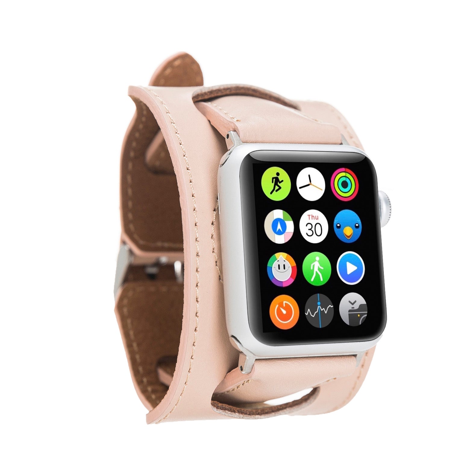 Cuff Slim Strap: Full Grain Leather Band for Apple Watch 38mm / 40mm - PINK - saracleather