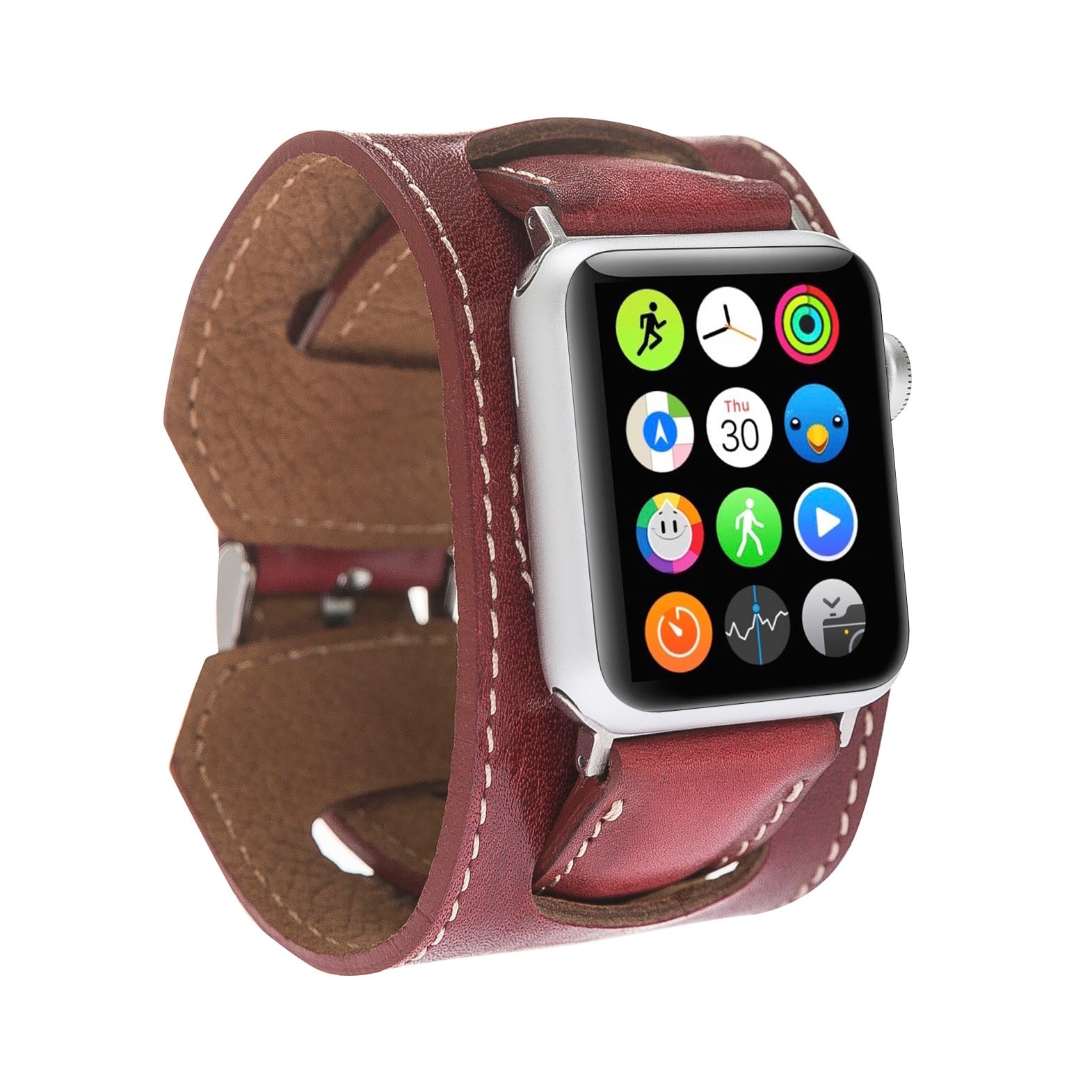 Cuff Strap: Full Grain Leather Band for Apple Watch - EFFECT RED - saracleather