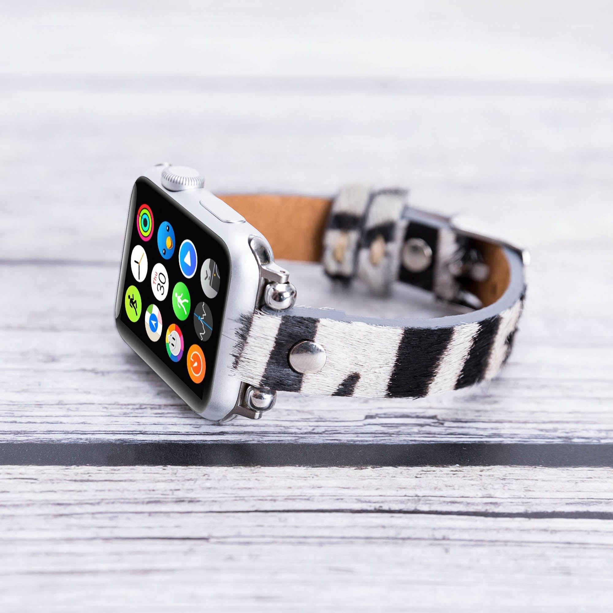 Ferro Strap - Full Grain Leather Band for Apple Watch - FURRY ZEBRA PATTERNED - saracleather