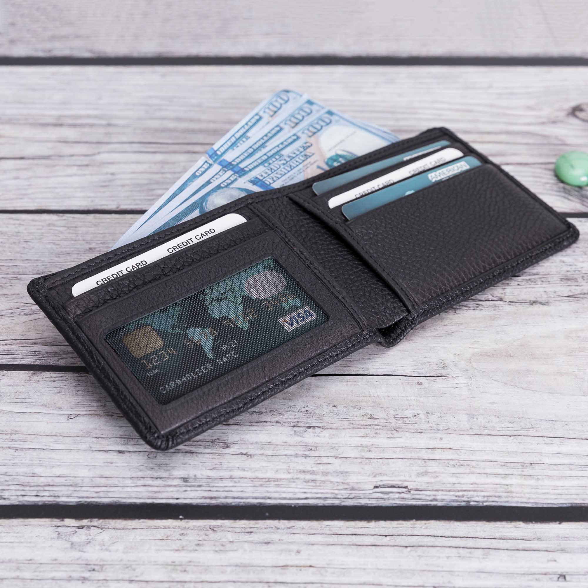 Pier Leather Men's Bifold Wallet - BLACK - saracleather