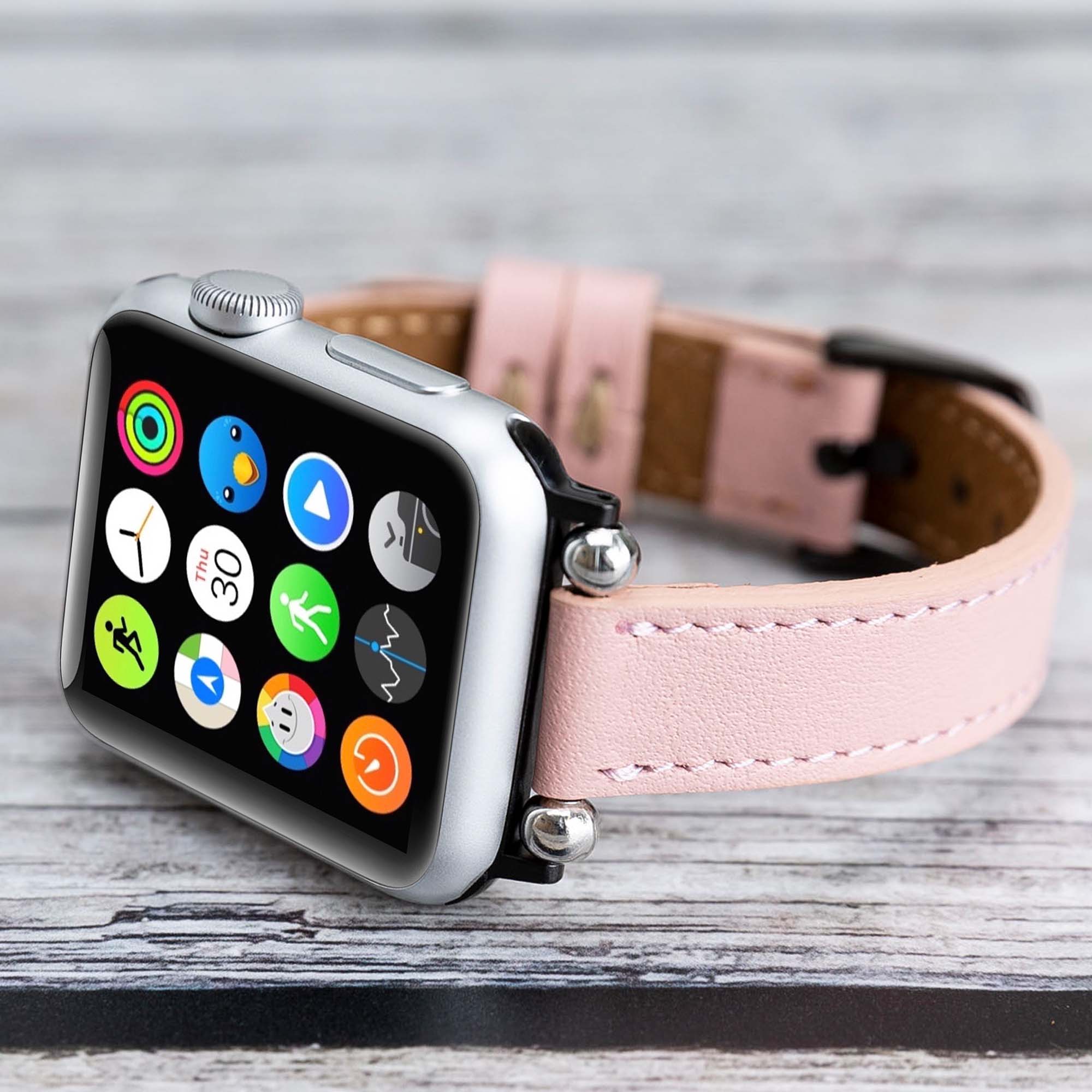 Ferro Strap - Full Grain Leather Band for Apple Watch - PINK - saracleather