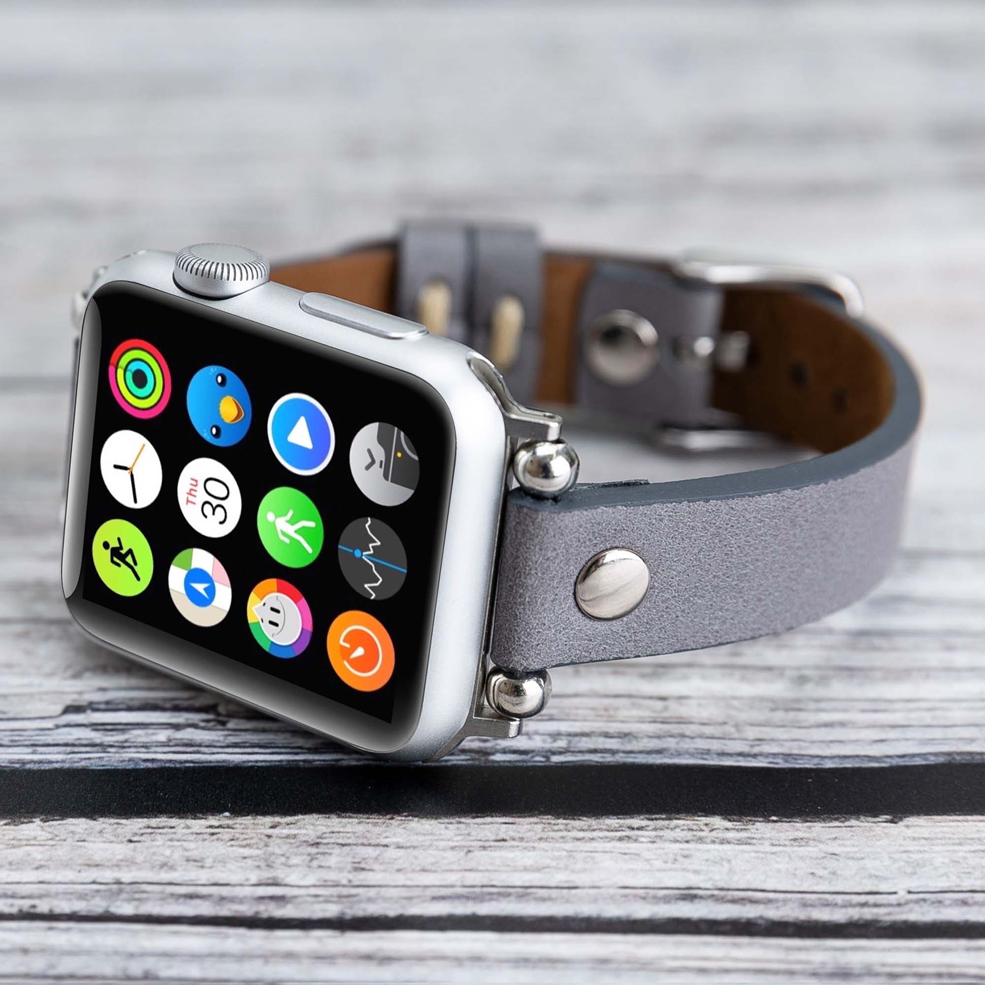 Ferro Strap - Full Grain Leather Band for Apple Watch - GRAY - saracleather