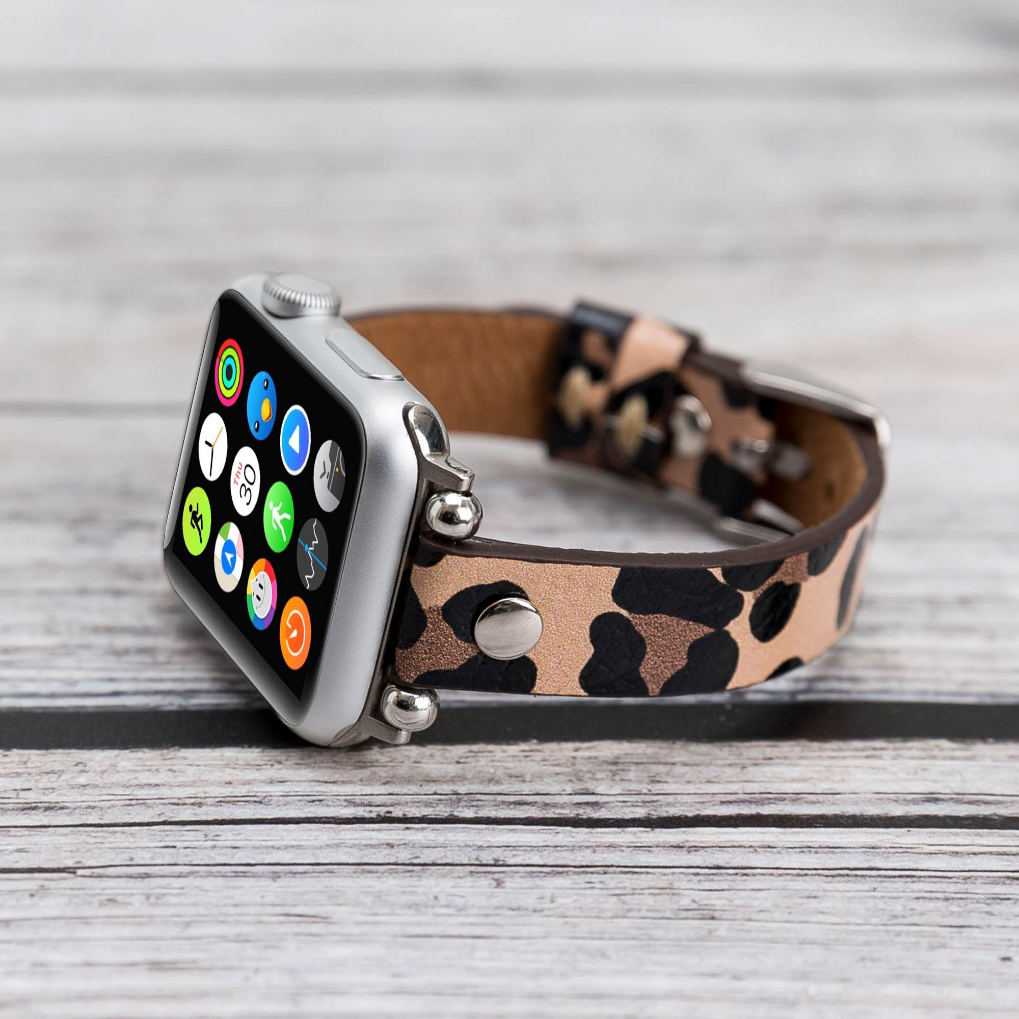 Ferro Strap - Full Grain Leather Band for Apple Watch - LEOPARD PATTERNED - saracleather