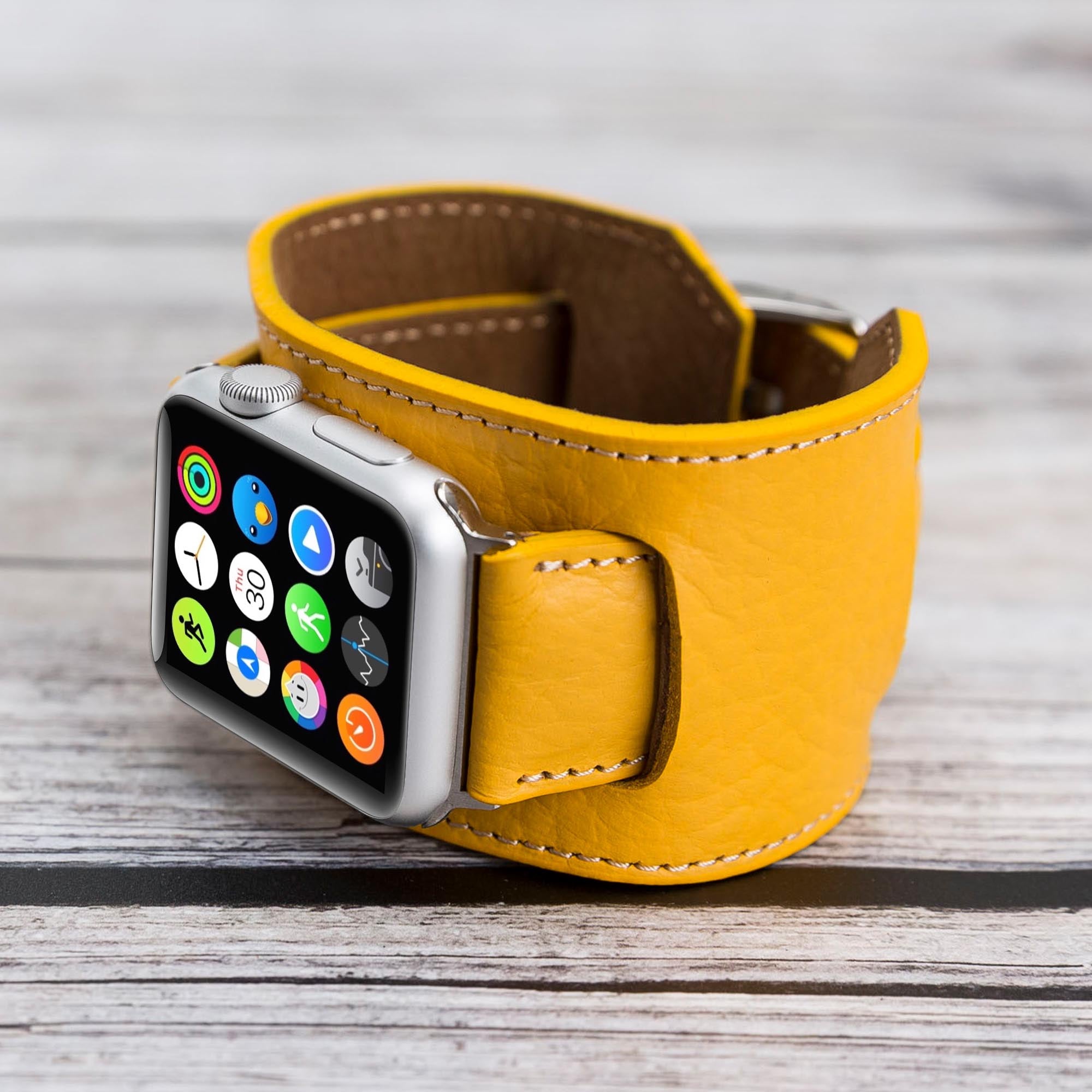 Cuff Strap: Full Grain Leather Band for Apple Watch - YELLOW - saracleather