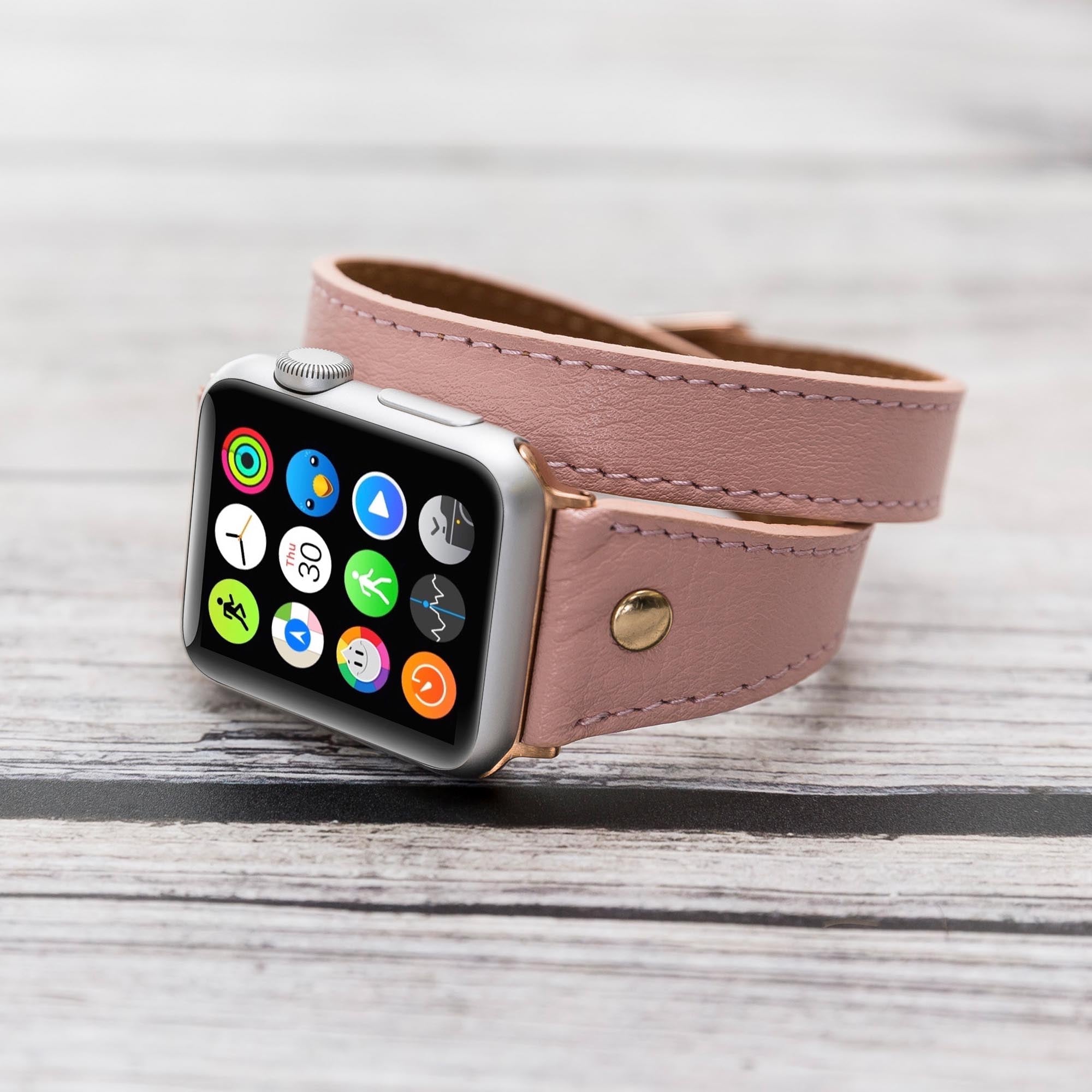 Slim Double Tour Strap: Full Grain Leather Band for Apple Watch 38mm / 40mm - PINK - saracleather