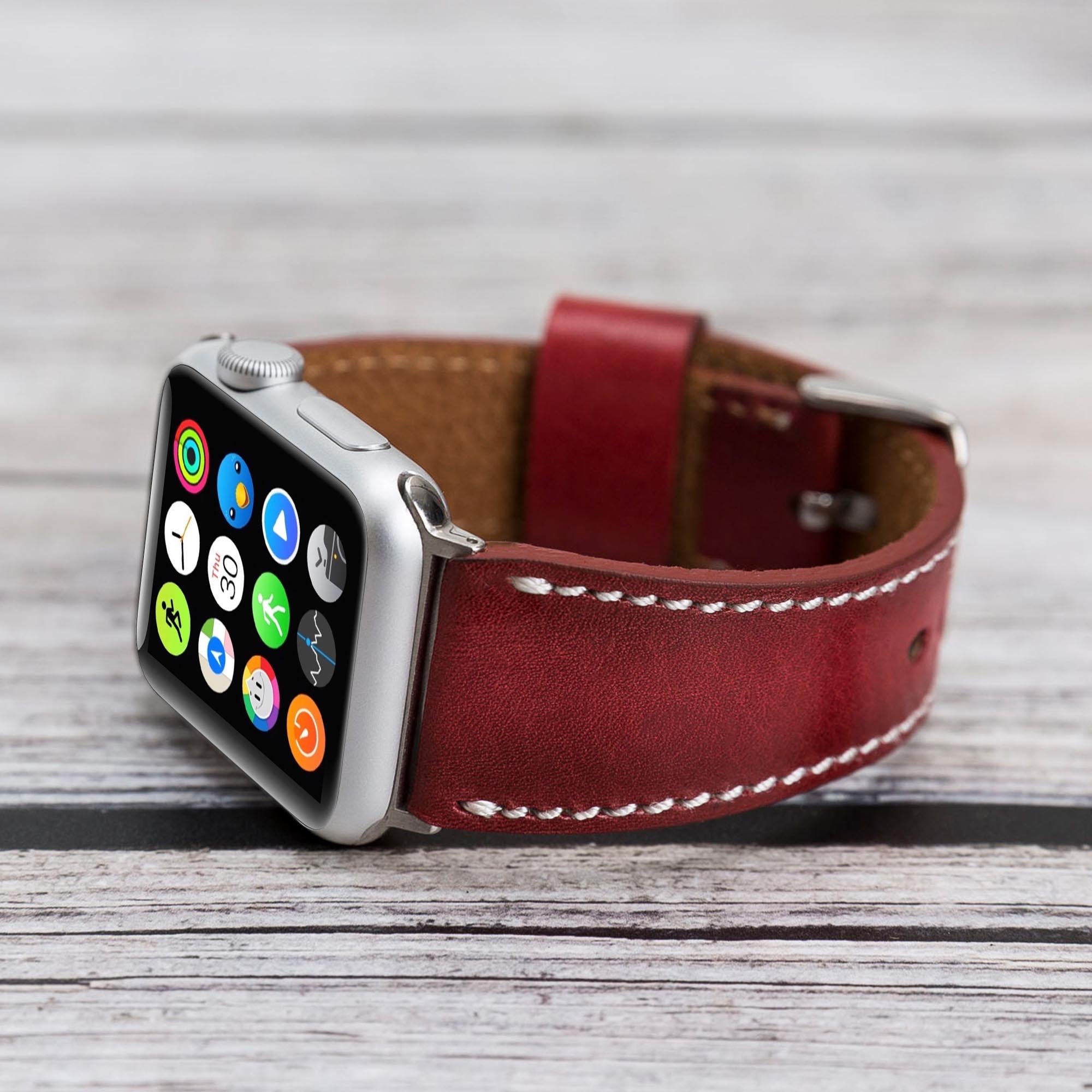 Full Grain Leather Band for Apple Watch - RED - saracleather