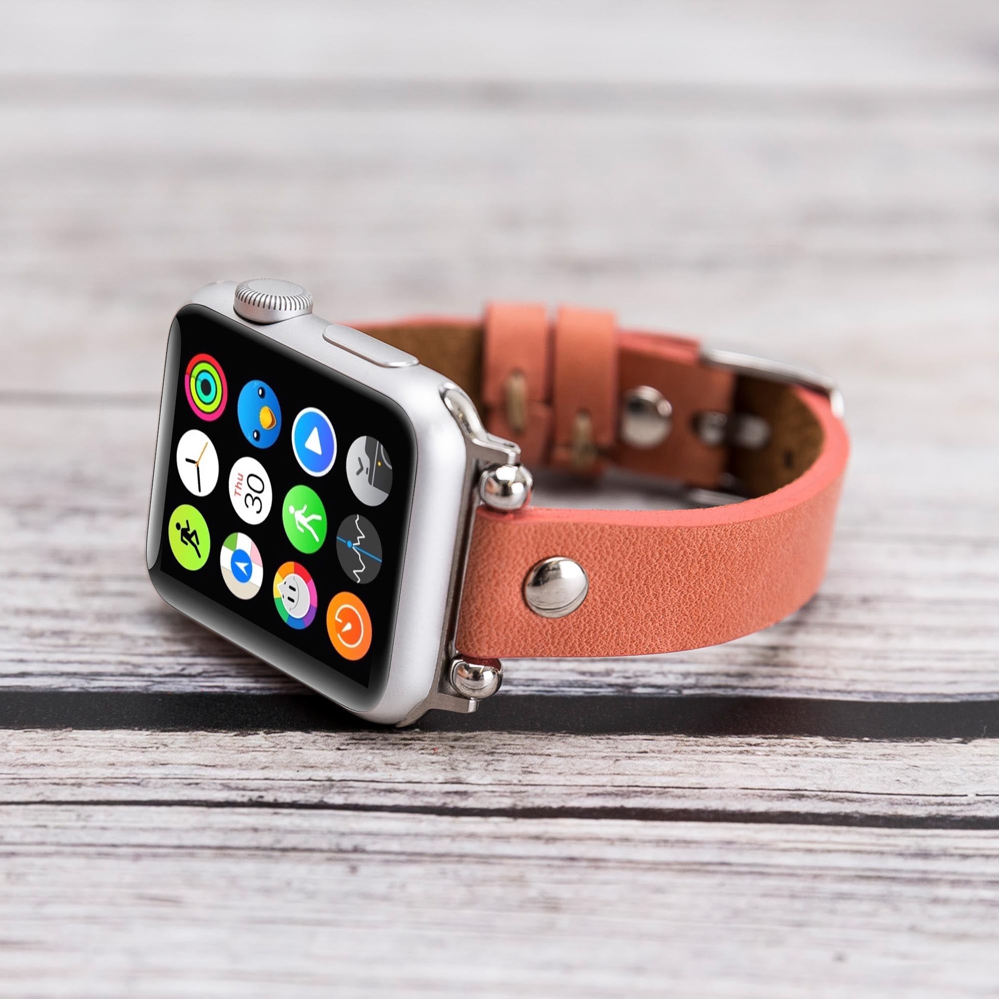 Ferro Strap - Full Grain Leather Band for Apple Watch - POMEGRANATE FLOWER - saracleather