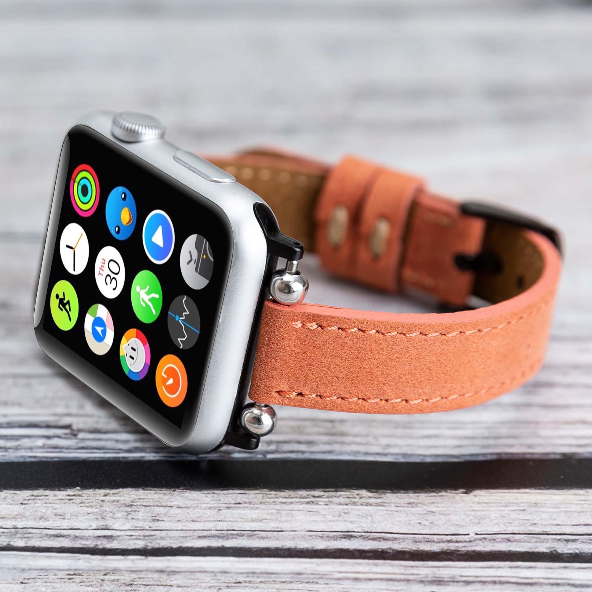 Ferro Strap - Full Grain Leather Band for Apple Watch - POMEGRANATE FLOWER - saracleather