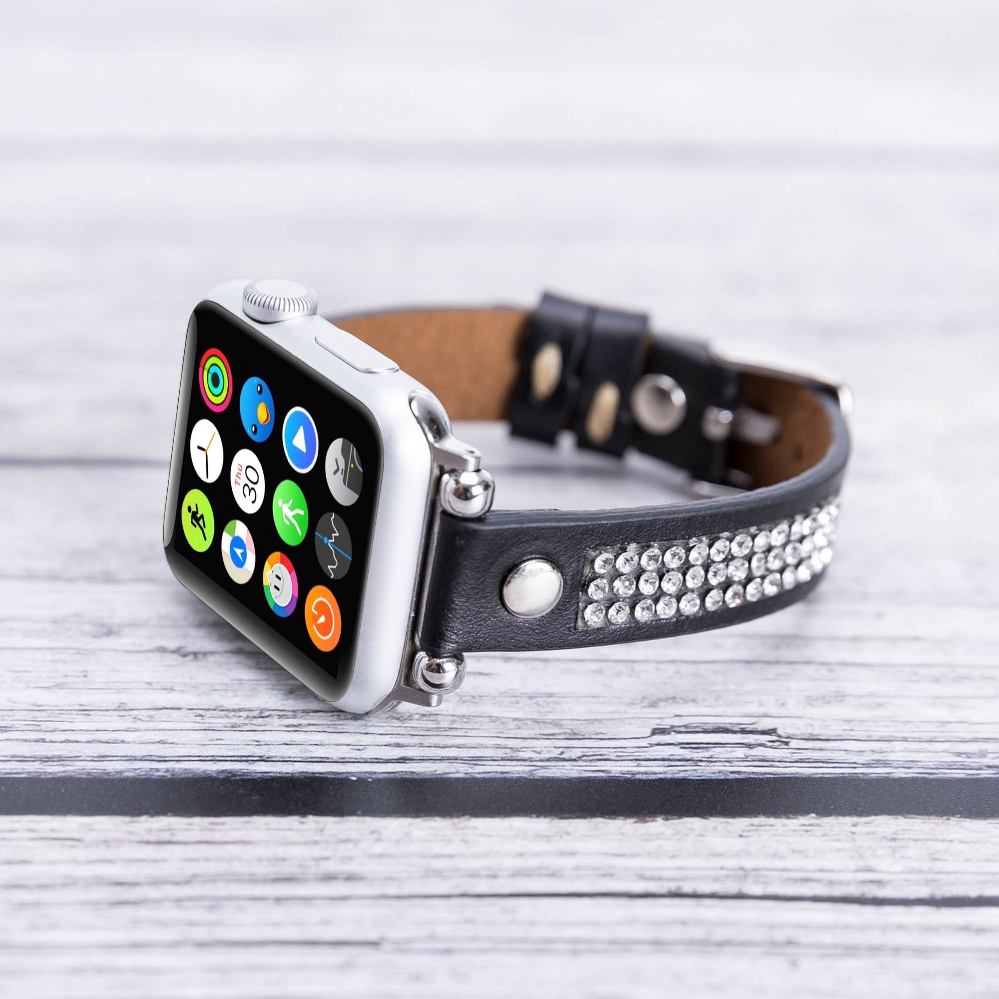 Ferro Stony Strap - Full Grain Leather Band for Apple Watch - BLACK - saracleather