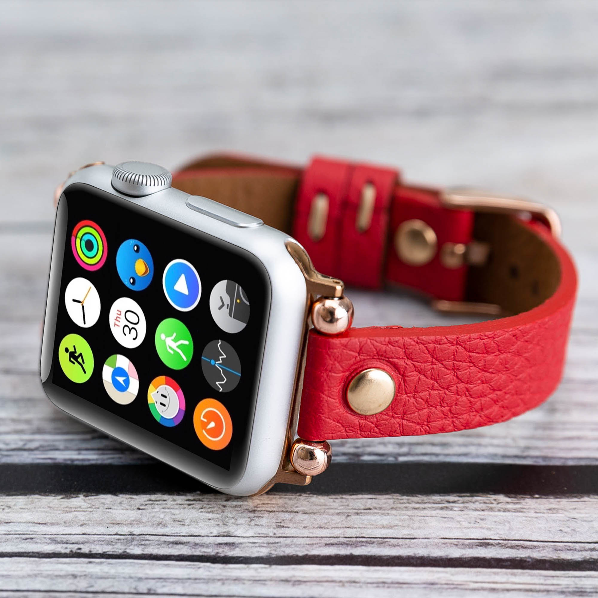 Ferro Strap - Full Grain Leather Band for Apple Watch - RED - saracleather