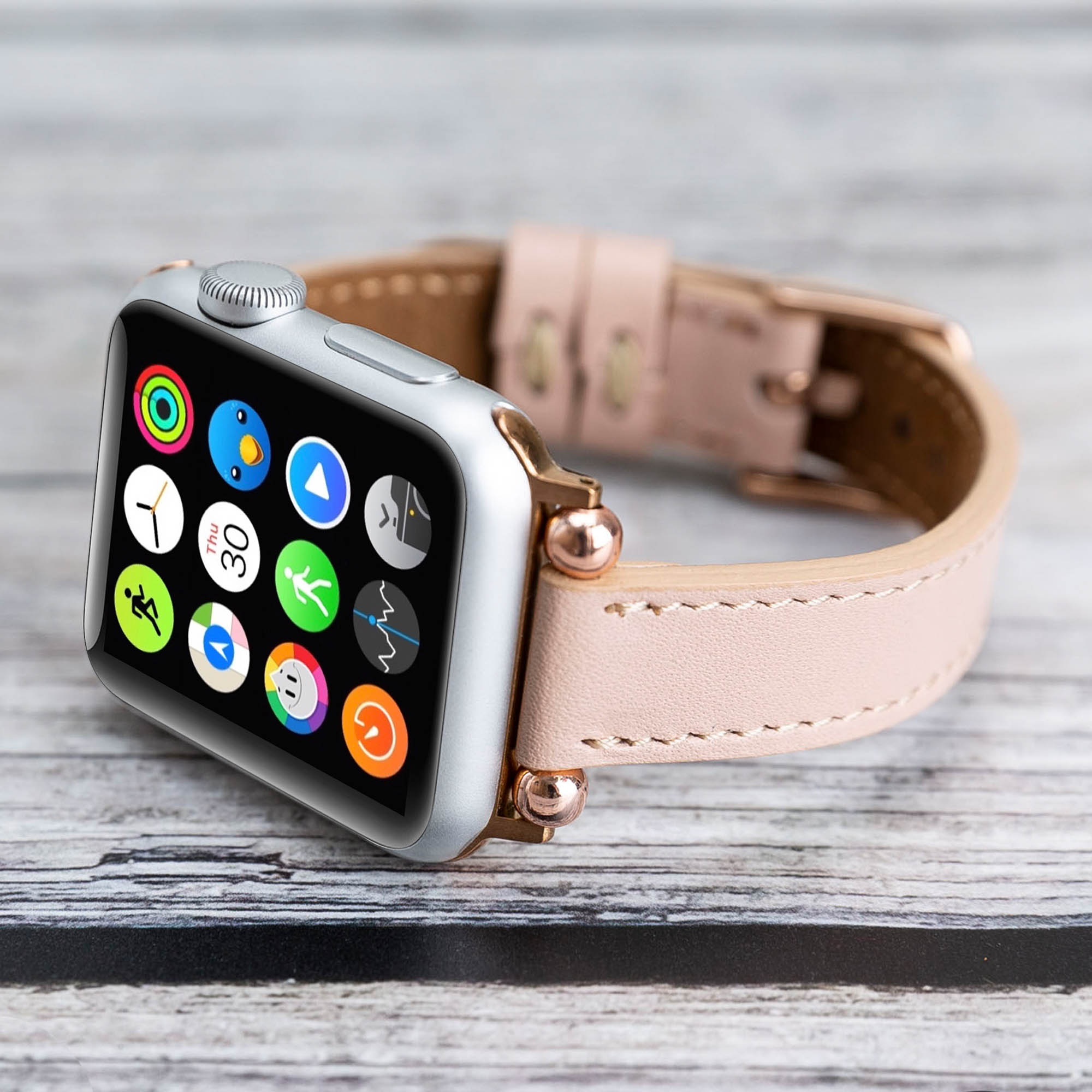 Ferro Strap - Full Grain Leather Band for Apple Watch - PINK - saracleather