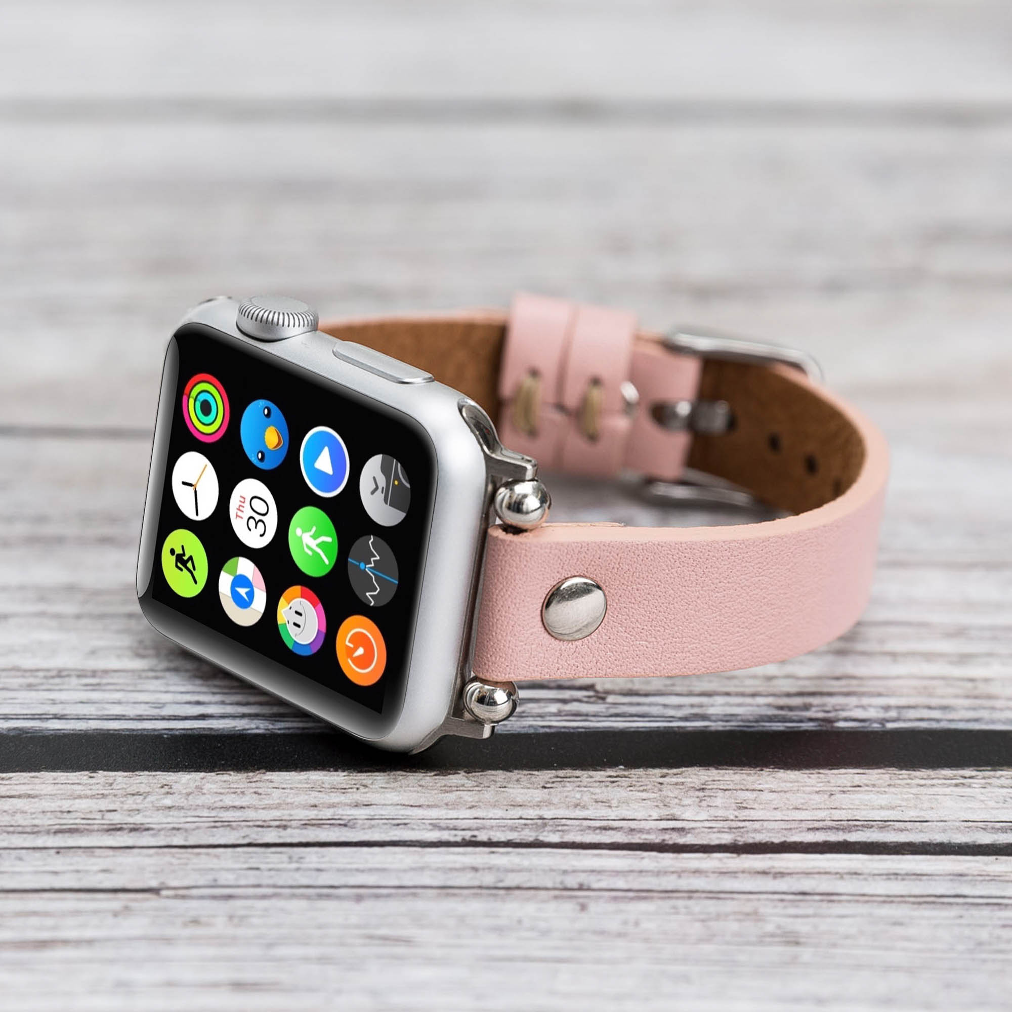 Ferro Strap - Full Grain Leather Band for Apple Watch - PINK - saracleather