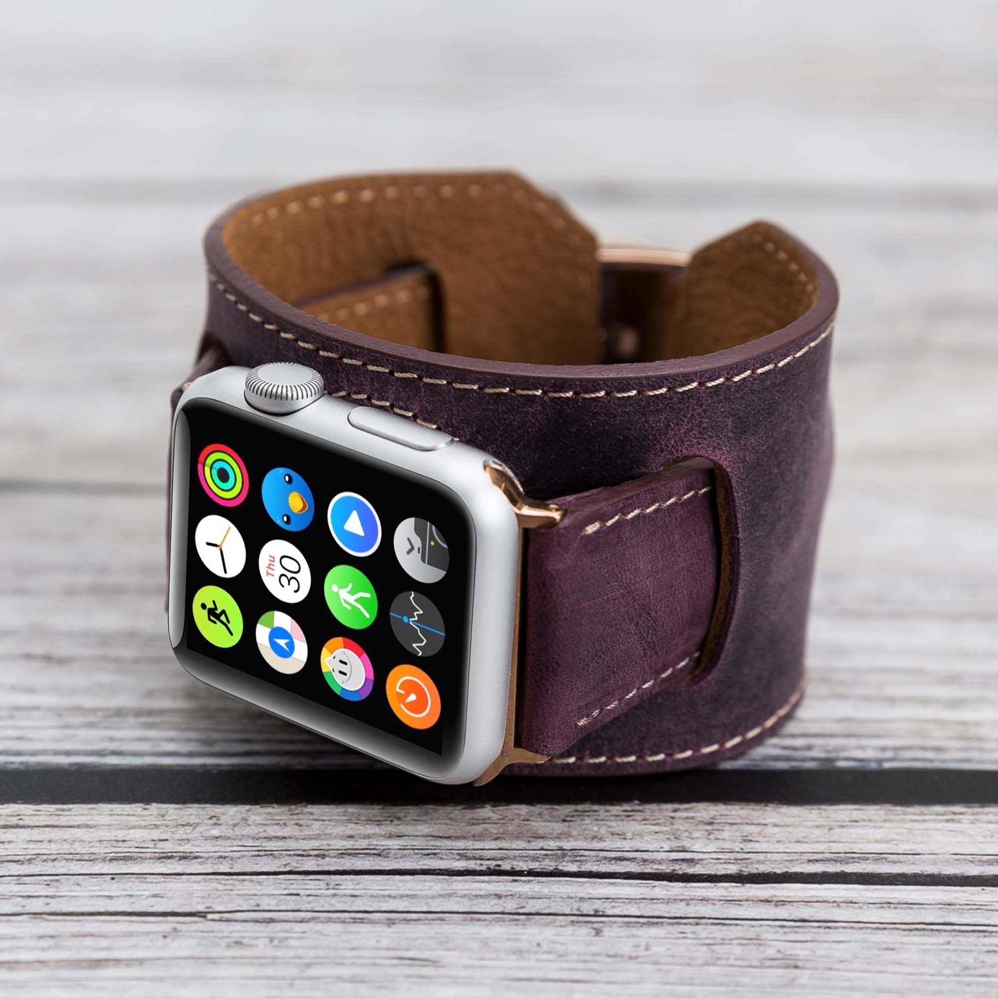 Cuff Strap: Full Grain Leather Band for Apple Watch - PURPLE - saracleather